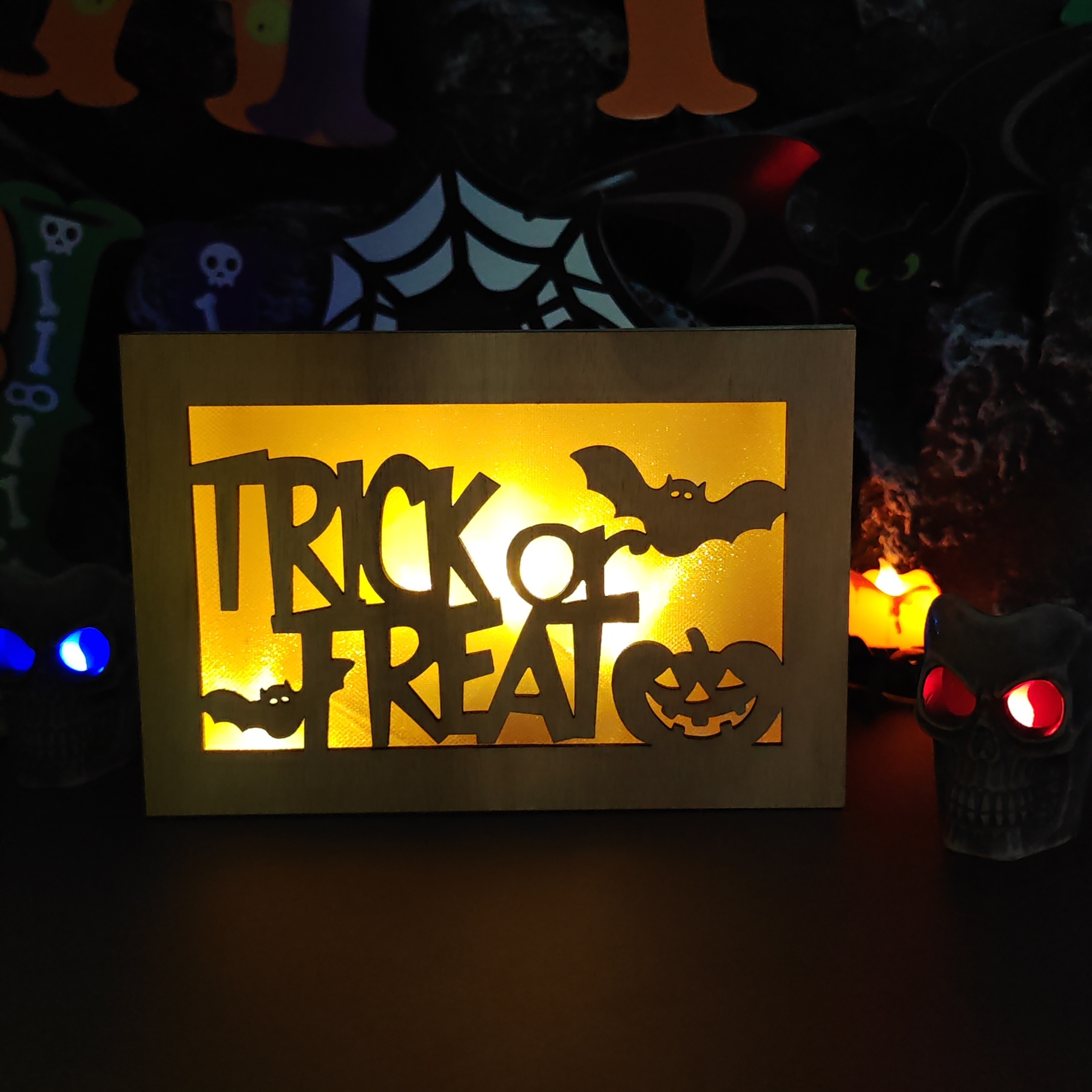 🎃Wooden Handmade Halloween Decoration LED Lights👻