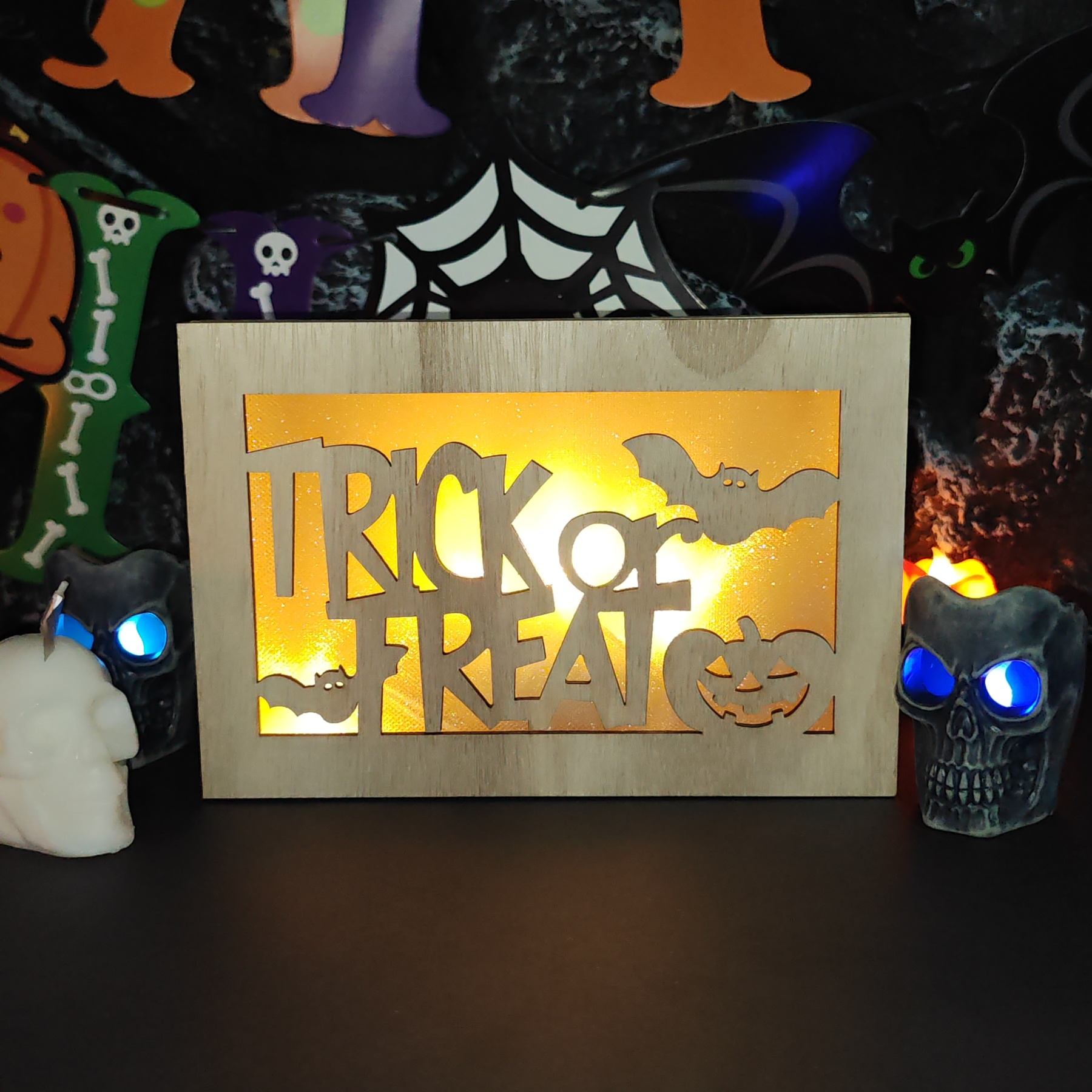 🎃Wooden Handmade Halloween Decoration LED Lights👻