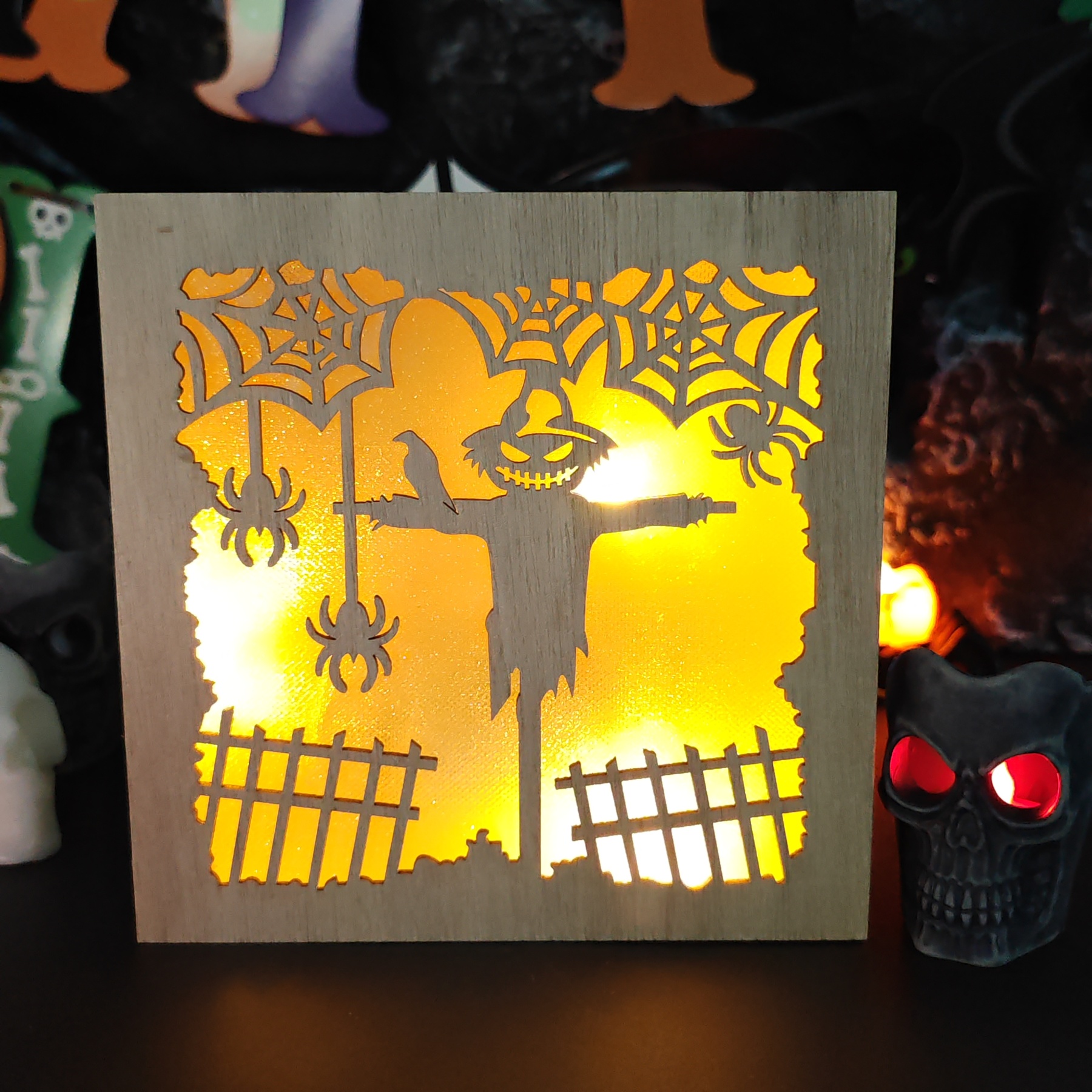 🎃Wooden Handmade Halloween Decoration LED Lights👻