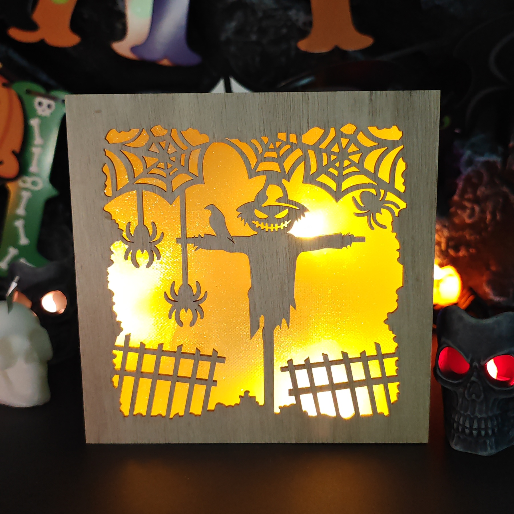 🎃Wooden Handmade Halloween Decoration LED Lights👻