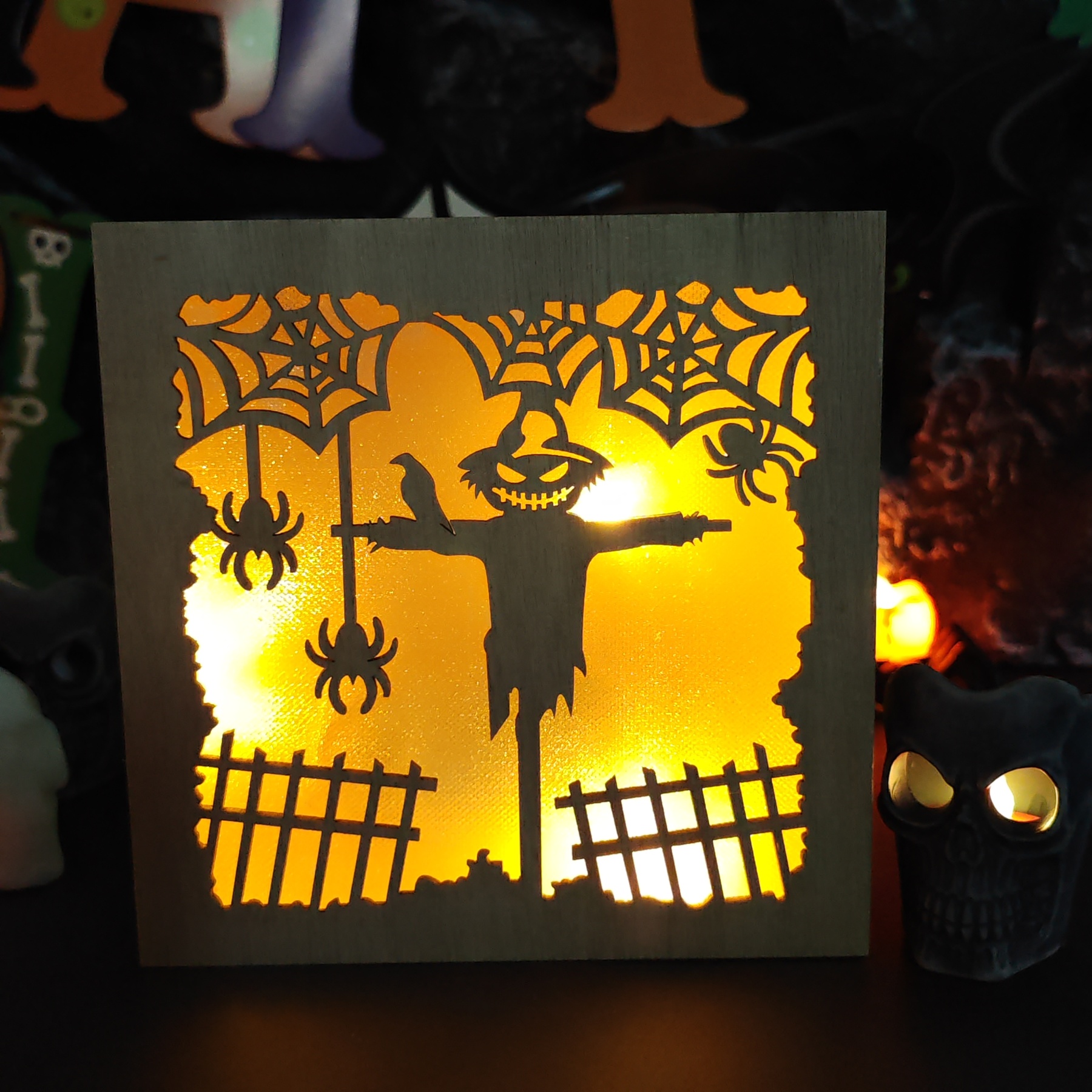 🎃Wooden Handmade Halloween Decoration LED Lights👻