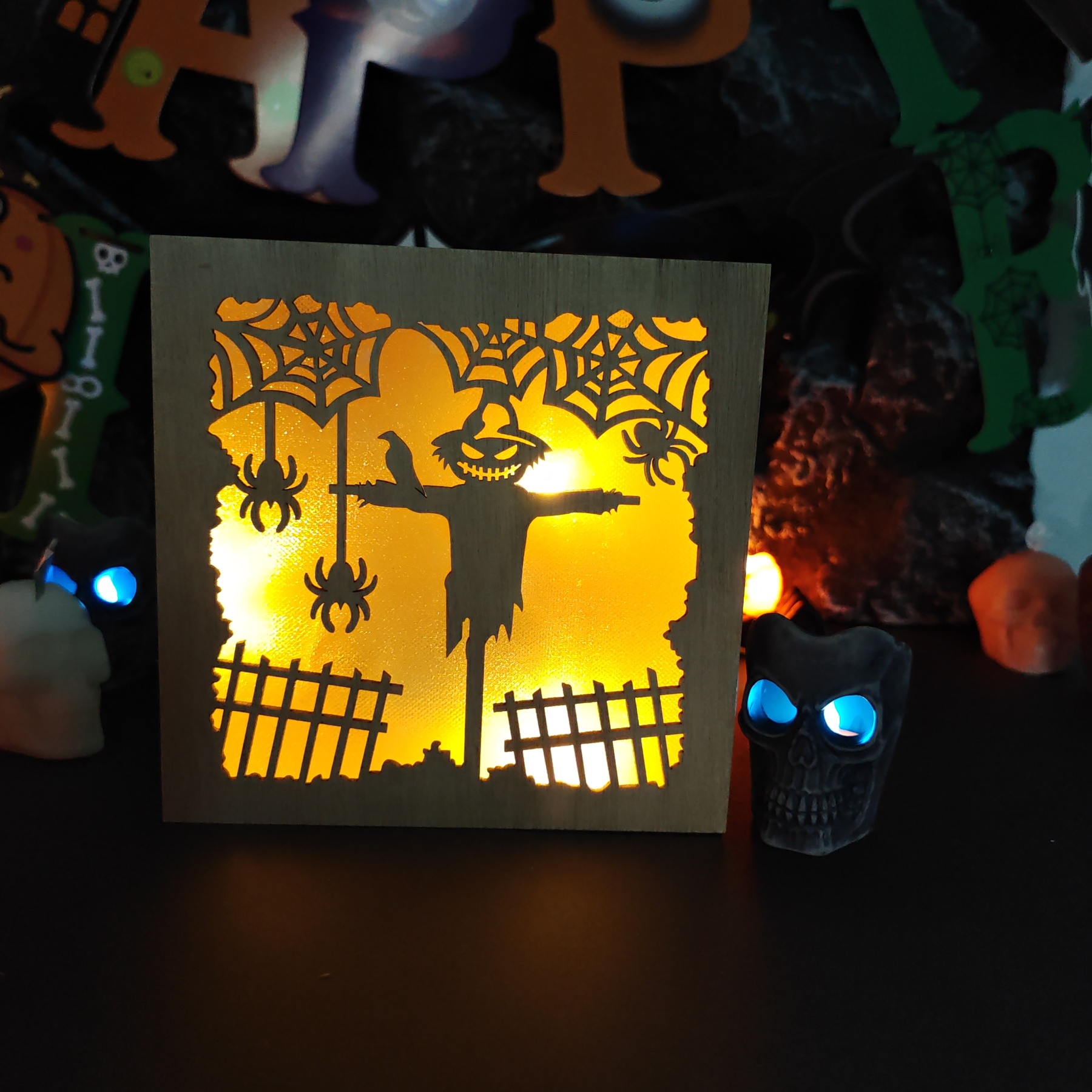 🎃Wooden Handmade Halloween Decoration LED Lights👻