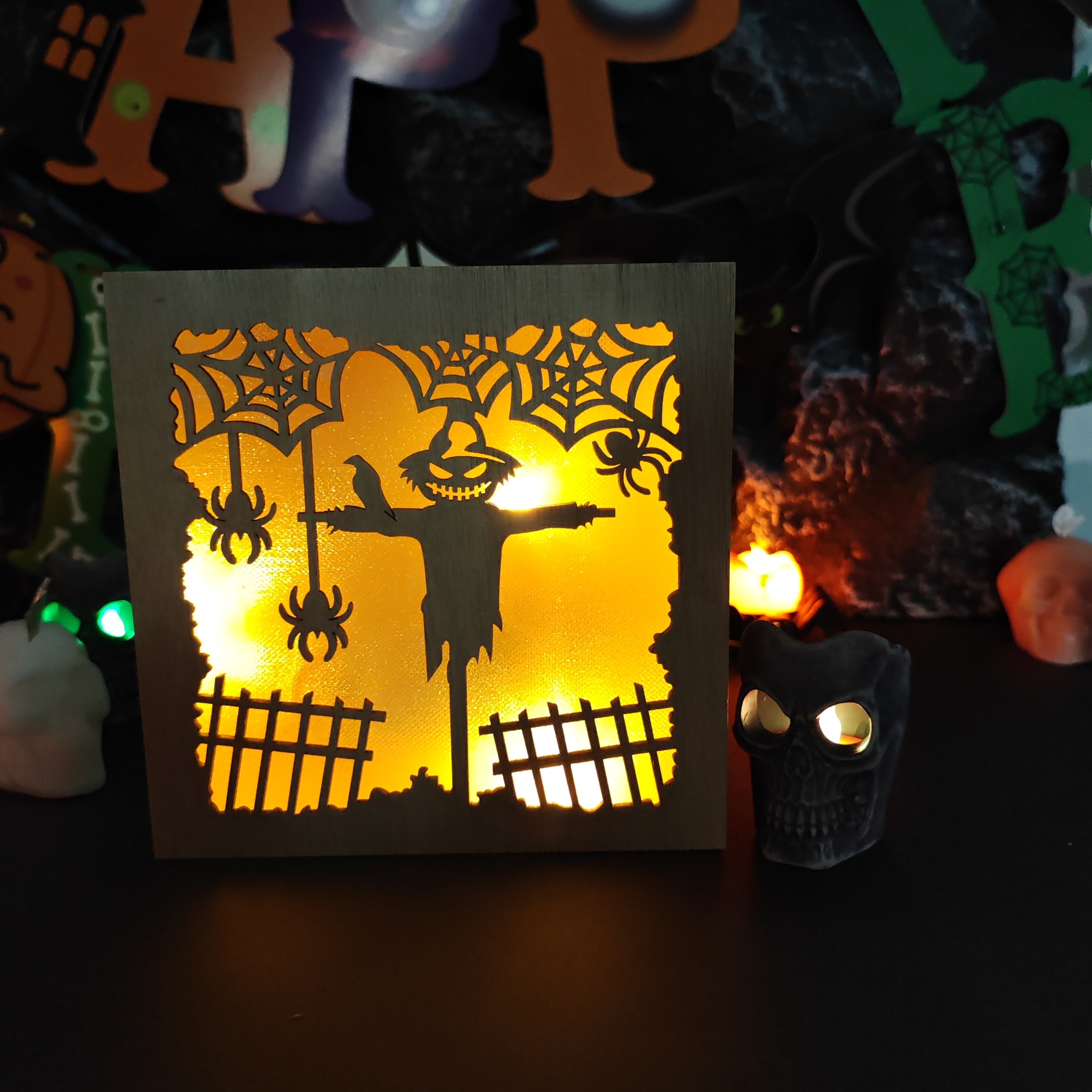 🎃Wooden Handmade Halloween Decoration LED Lights👻