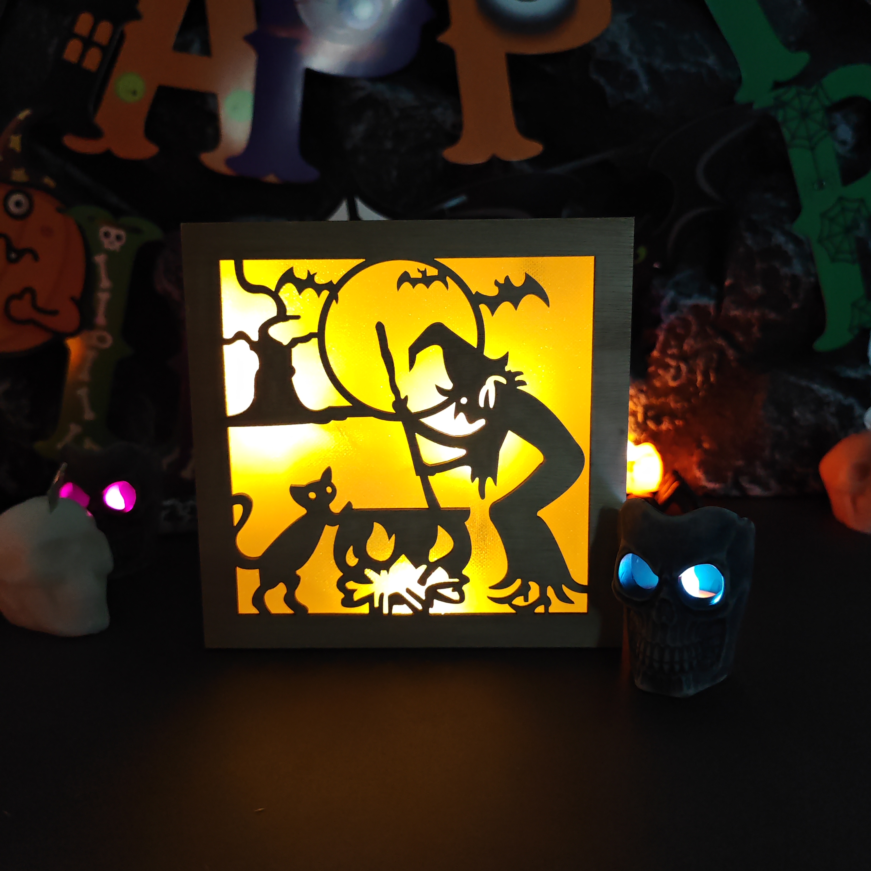 🎃Wooden Handmade Halloween Decoration LED Lights👻