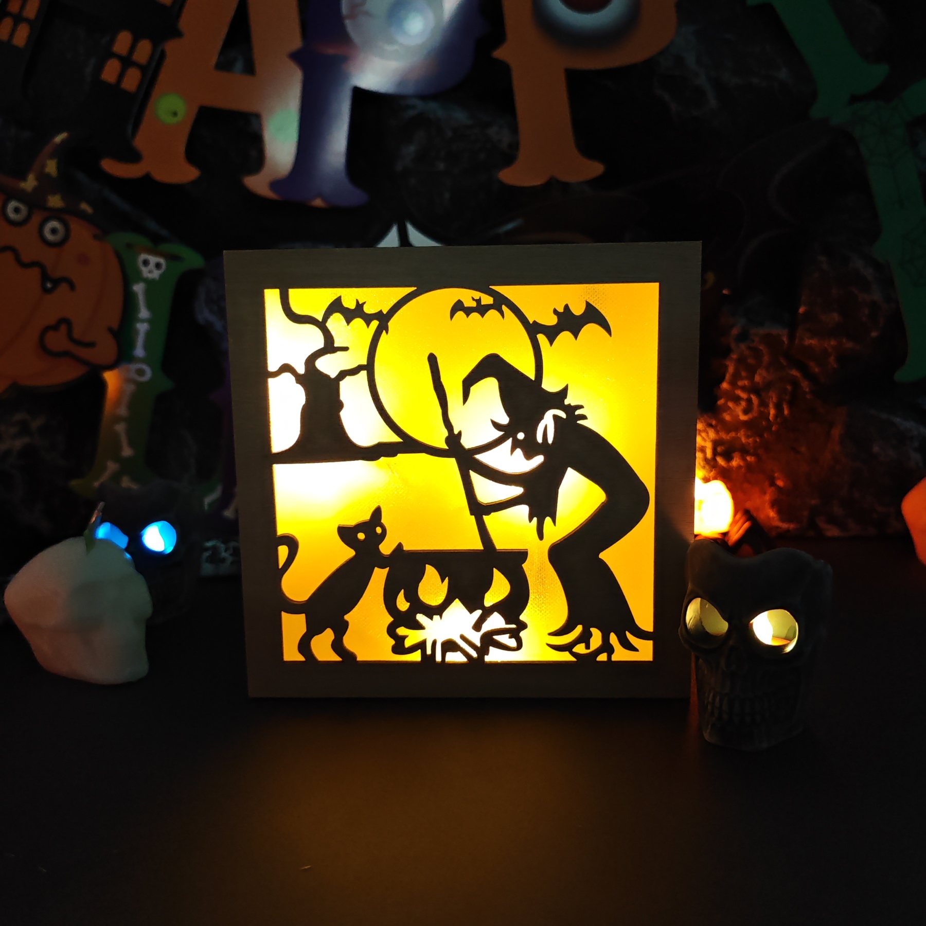 🎃Wooden Handmade Halloween Decoration LED Lights👻