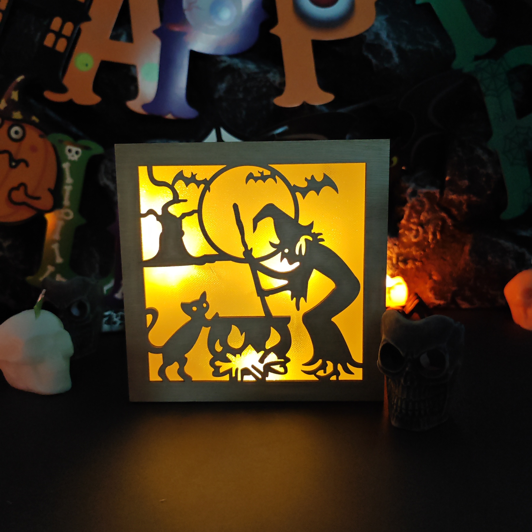 🎃Wooden Handmade Halloween Decoration LED Lights👻