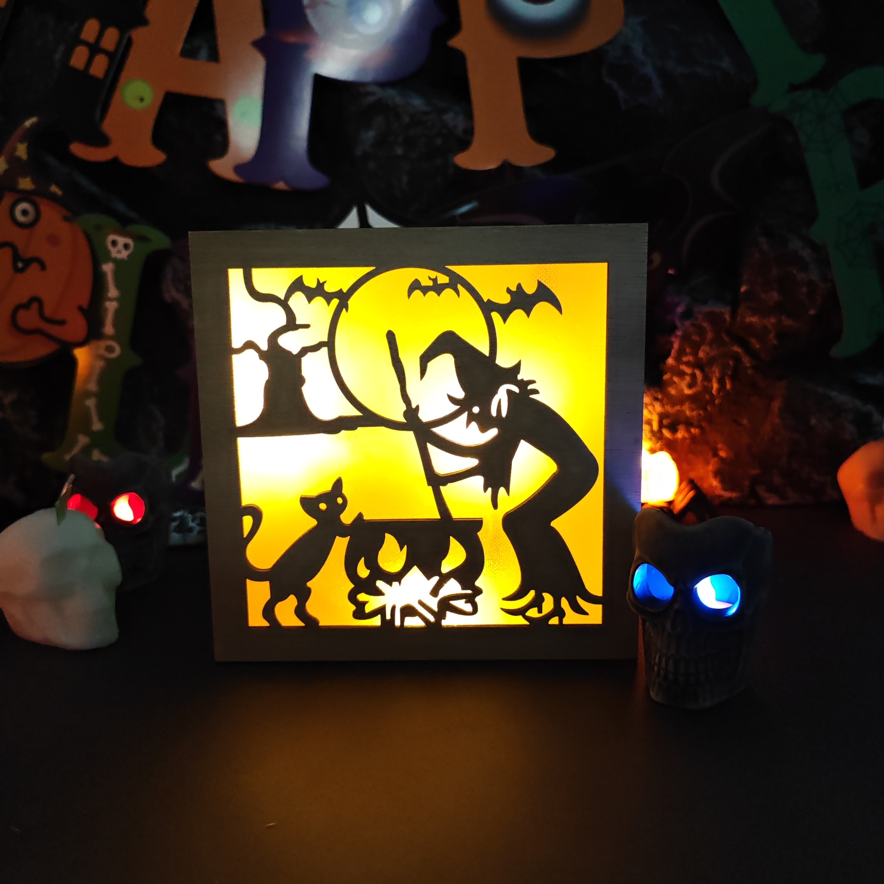 🎃Wooden Handmade Halloween Decoration LED Lights👻