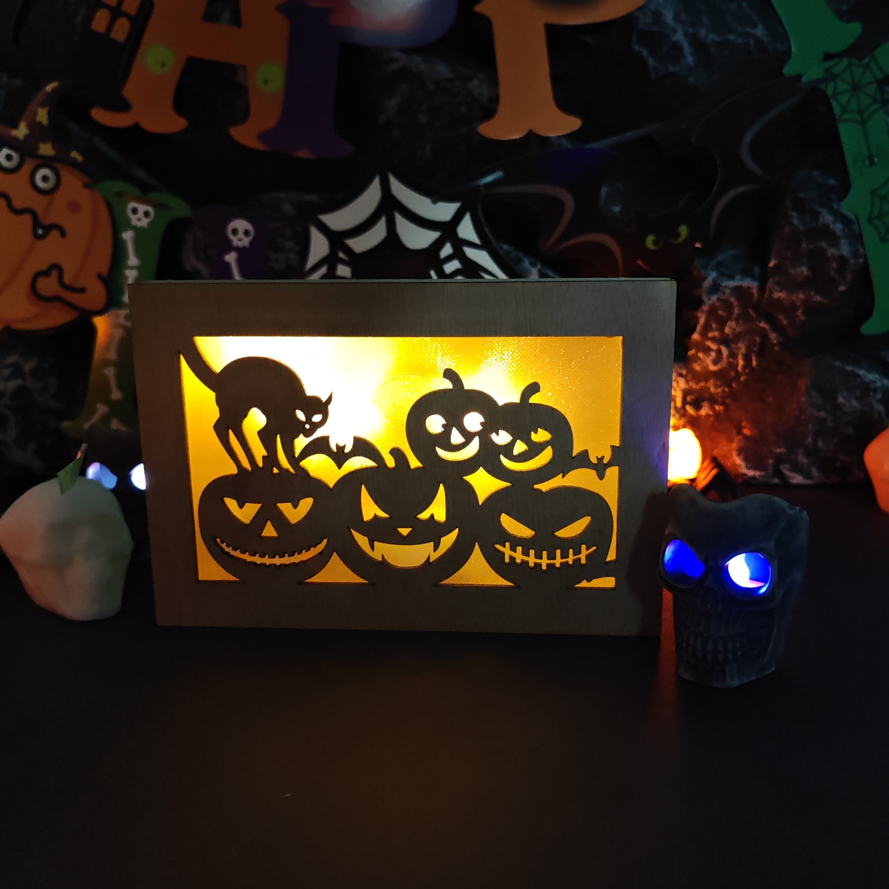🎃Wooden Handmade Halloween Decoration LED Lights👻