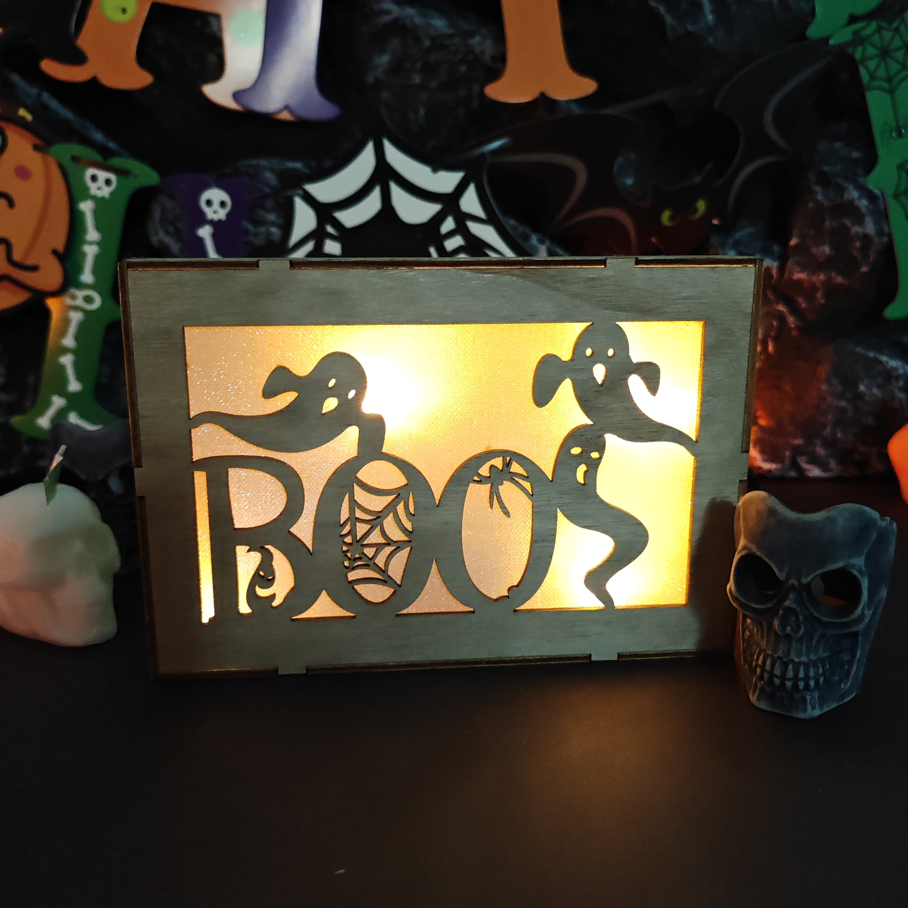 🎃Wooden Handmade Halloween Decoration LED Lights👻