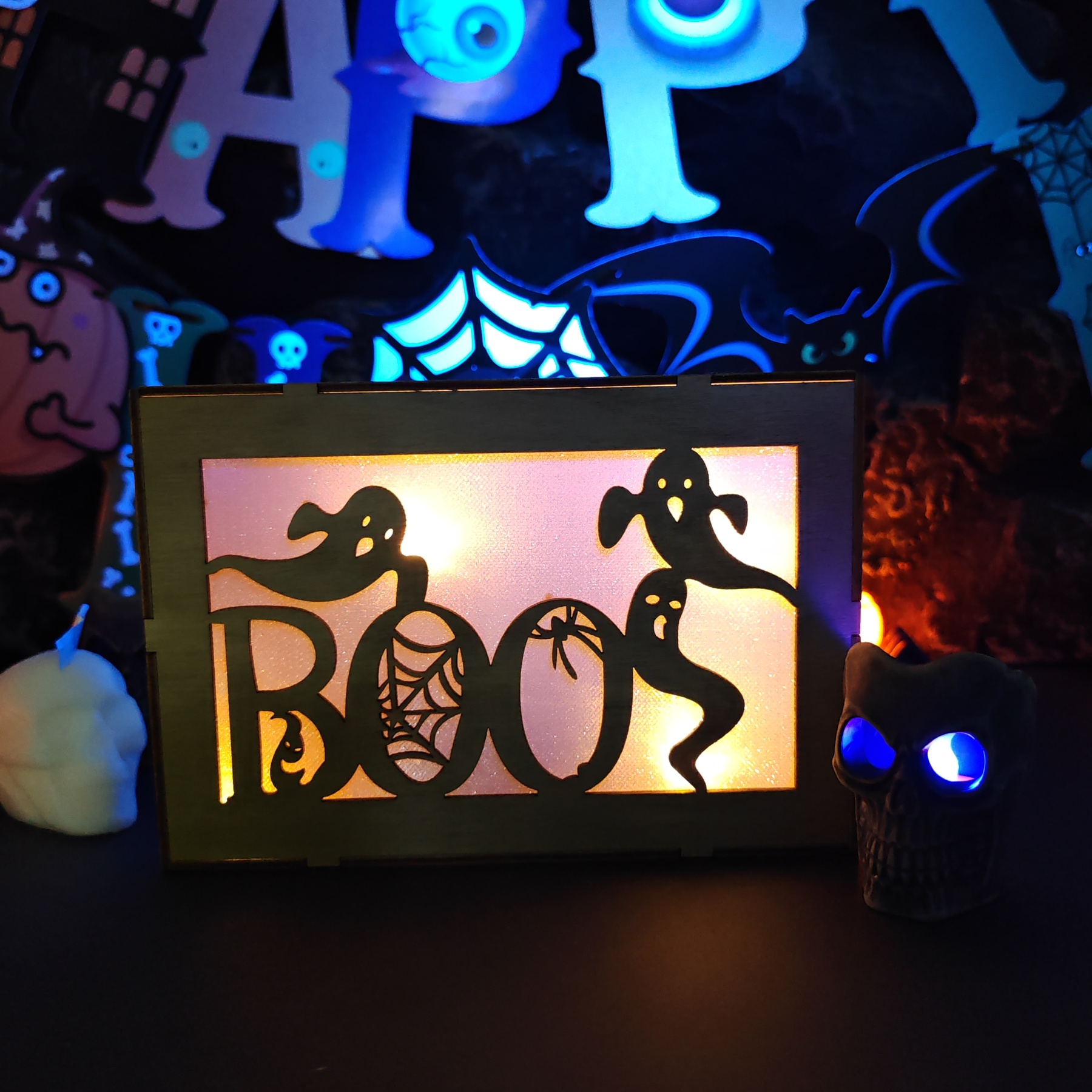 🎃Wooden Handmade Halloween Decoration LED Lights👻