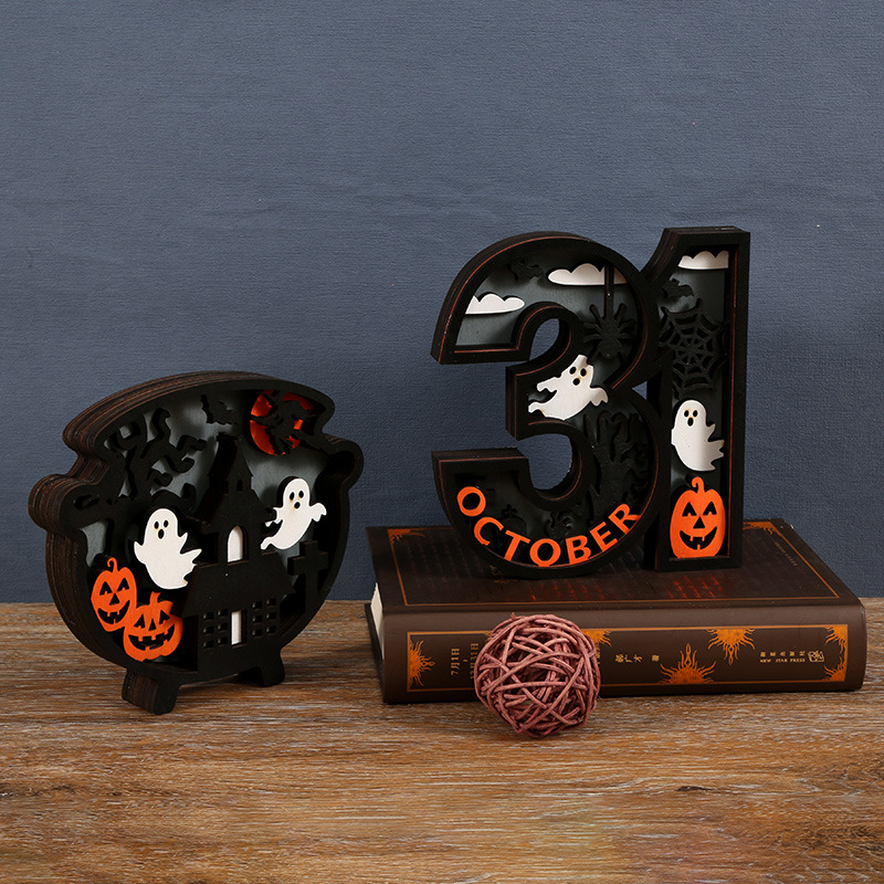 Halloween Wooden 31 Ghost Led Ornaments