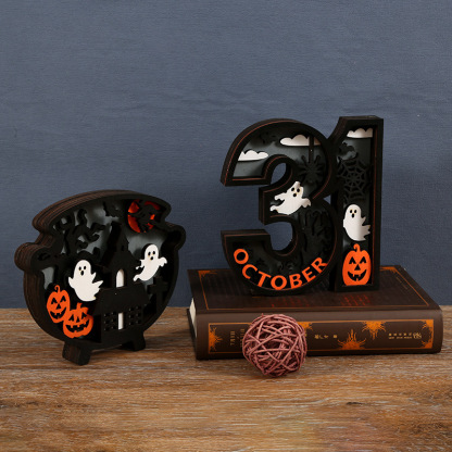 Halloween Wooden 31 Ghost Led Ornaments