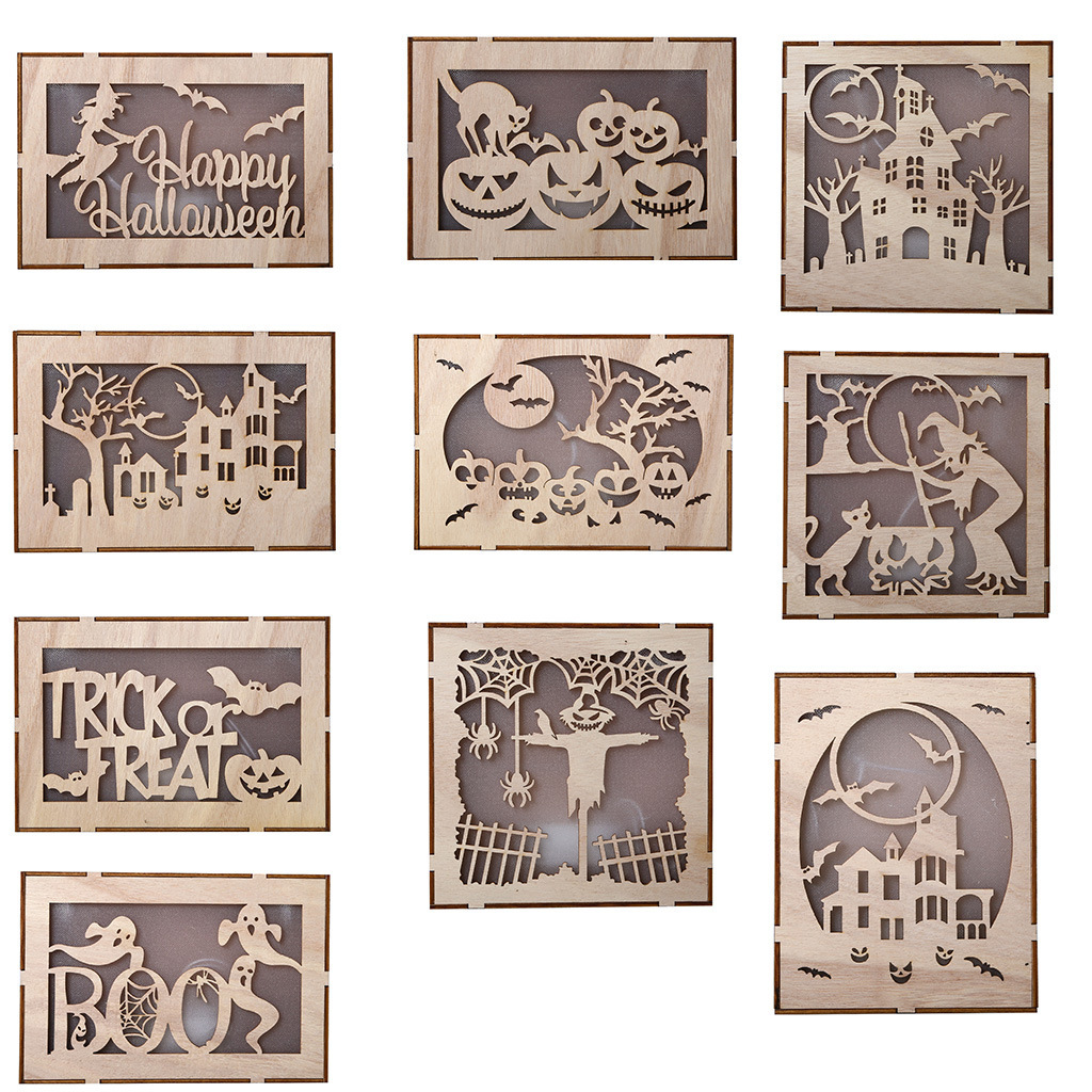 Wooden Handmade Halloween Decoration LED Lights