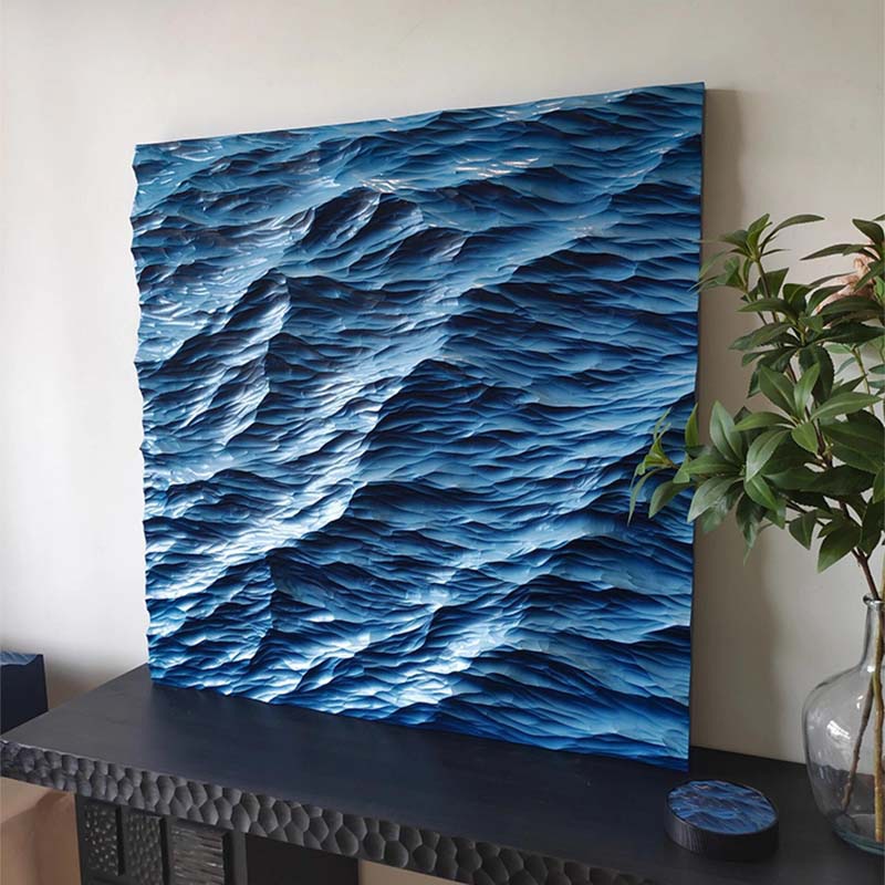 Blue Gradient Ocean Wave 3D Wall Art