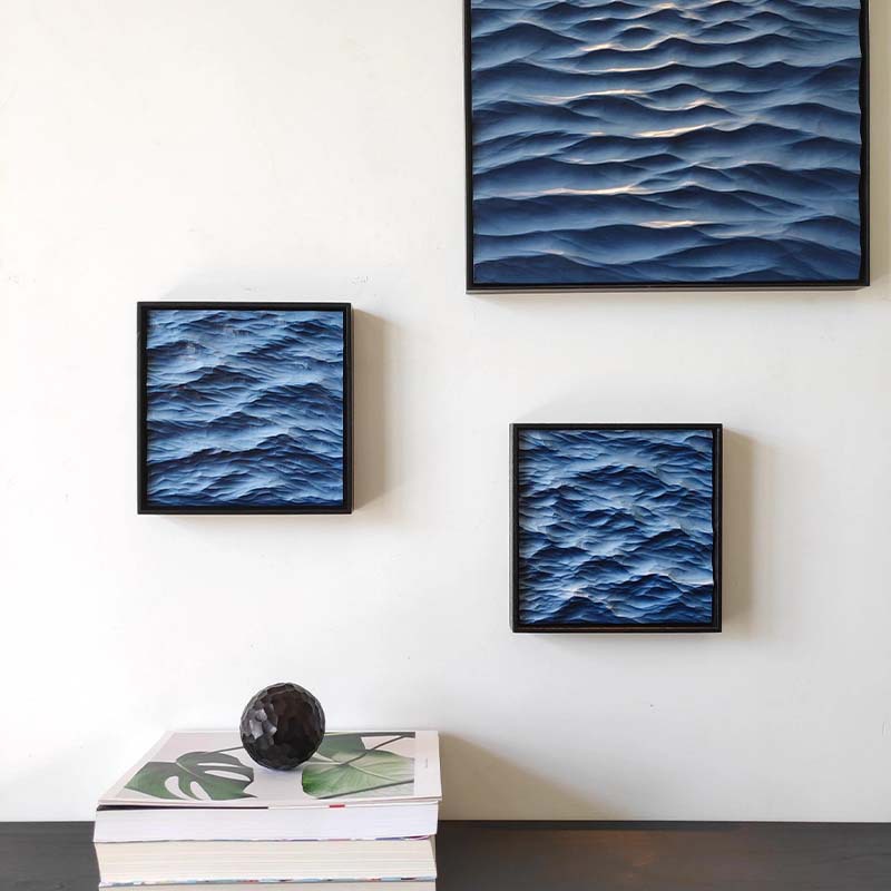 Blue Gradient Ocean Wave 3D Wall Art
