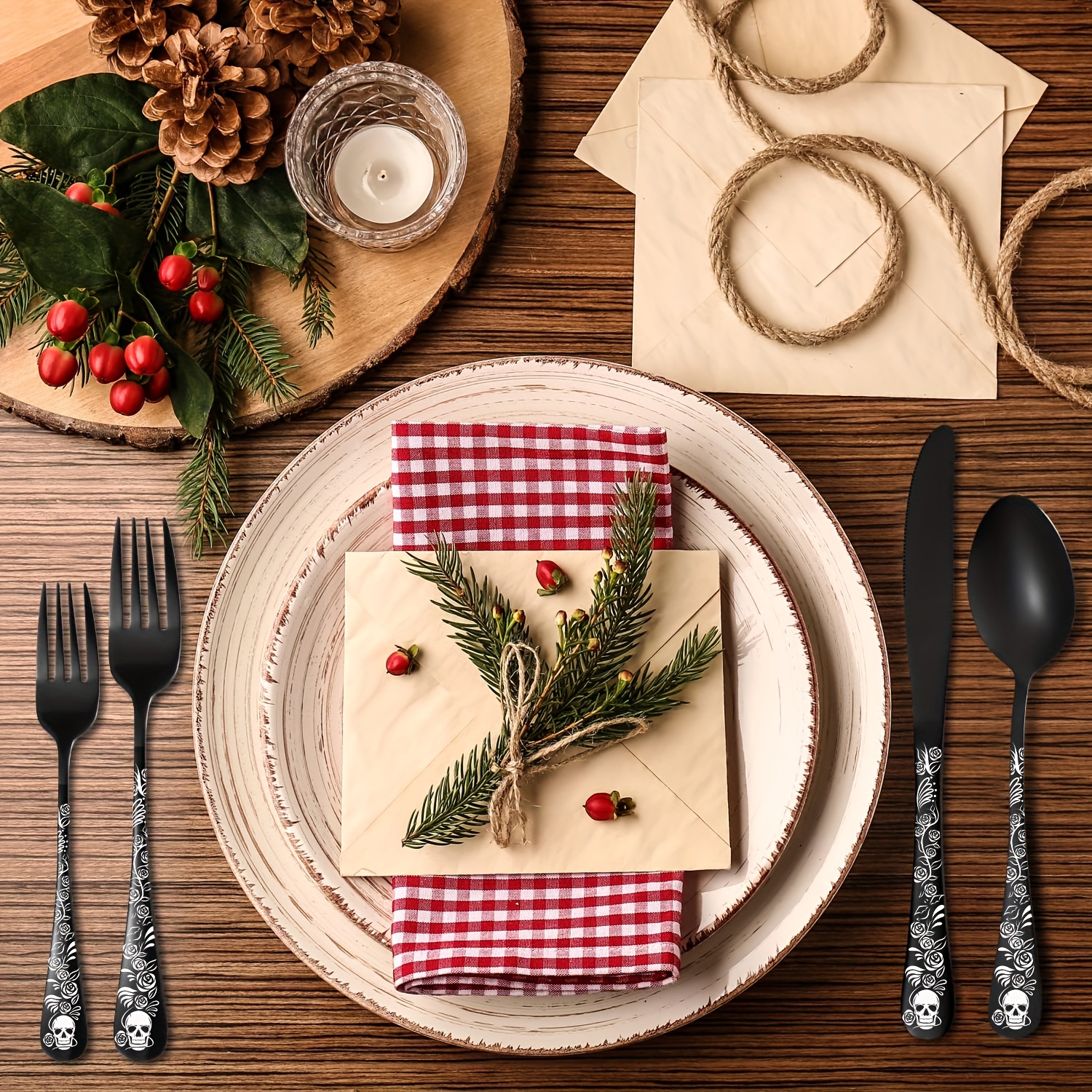 20/30pcs Gothic Design Cutlery Service For 4/6, Premium Stainless Steel Flatware