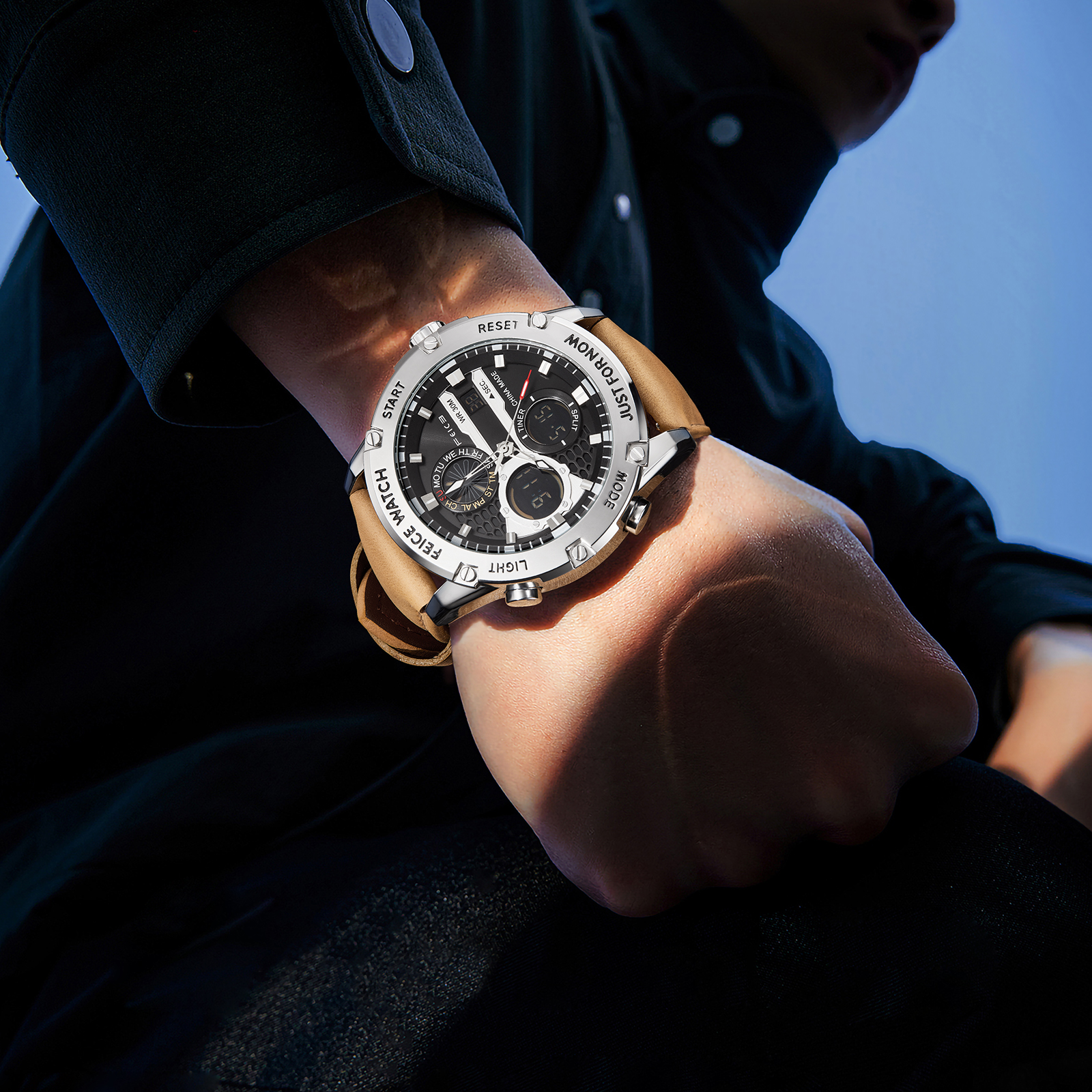 Feice Gold Accented Dual Display Watch - FK036