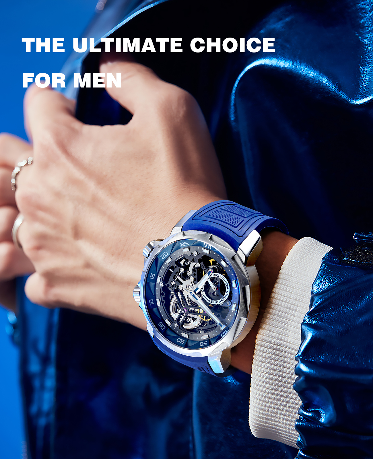 FEICE FM511 Eye of the Storm Automatic Mechanical Watch for Men – Skeleton Design, Luxury Sapphire Crystal, Luminous Hands, Blue Dial (US Warehouse）