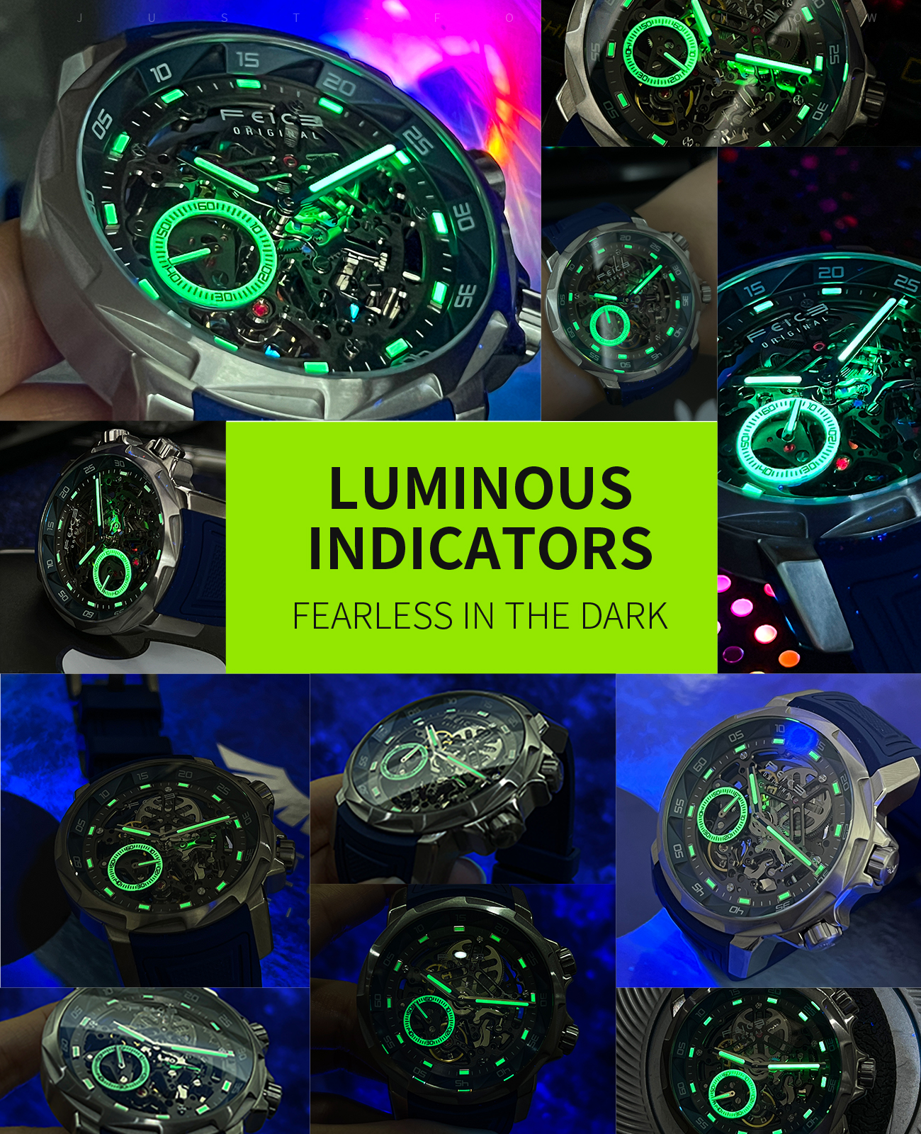 FEICE FM511 Eye of the Storm Automatic Mechanical Watch for Men – Skeleton Design, Luxury Sapphire Crystal, Luminous Hands, Blue Dial (US Warehouse）