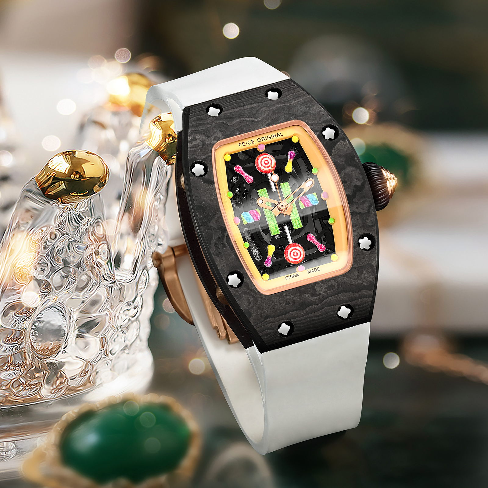 FM606 Skeleton Mechanical Waterproof Wristwatch For Ladies