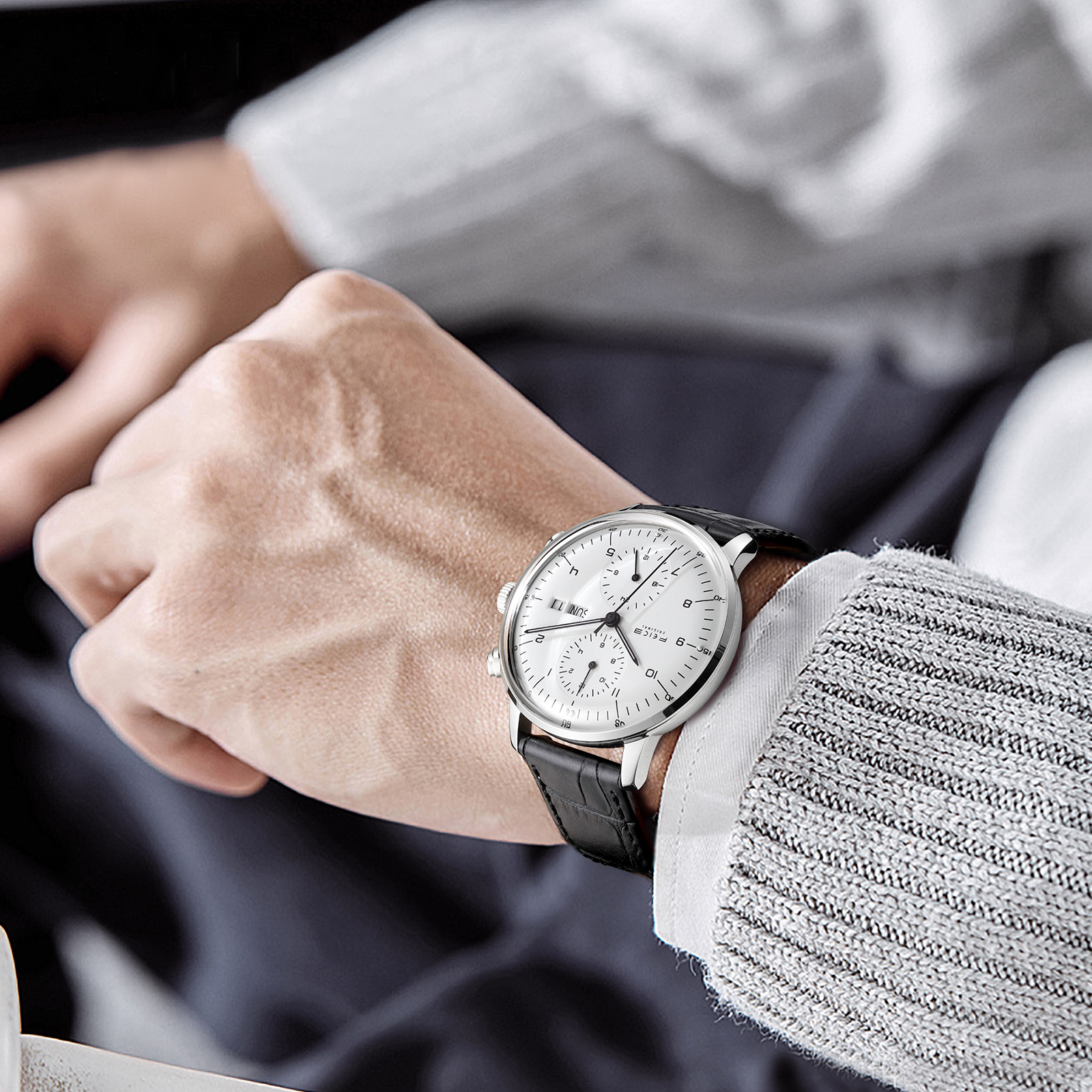 Luxury Stainless Steel Watch with Day-Date Display - FM121