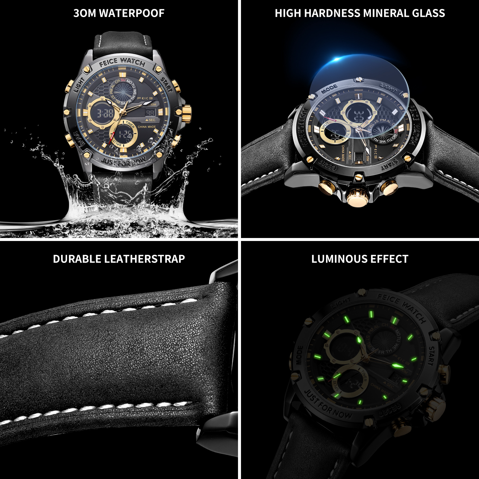 Feice Gold Accented Dual Display Watch - FK036-Feice Watch