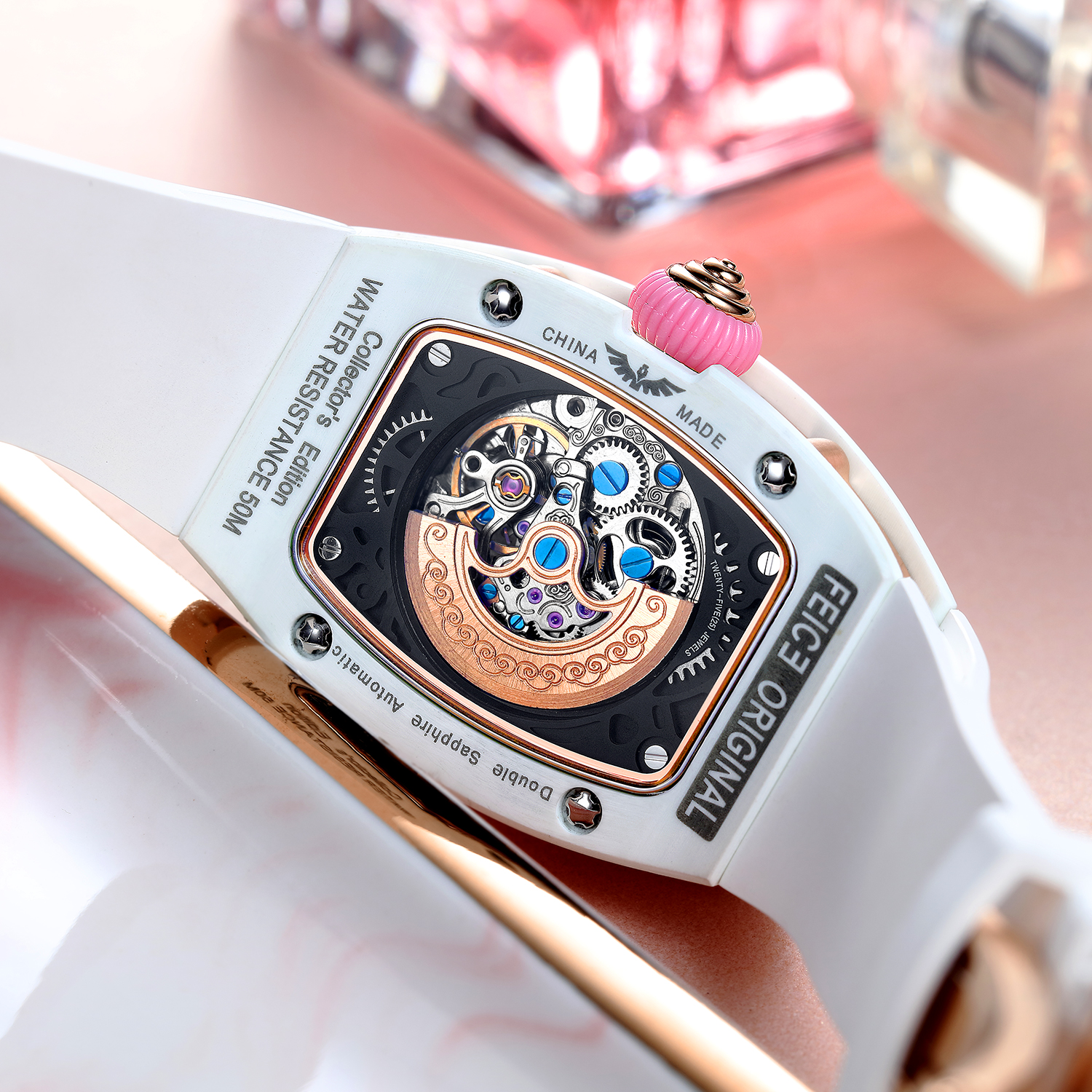 FM606 Skeleton Mechanical Waterproof Wristwatch For Ladies
