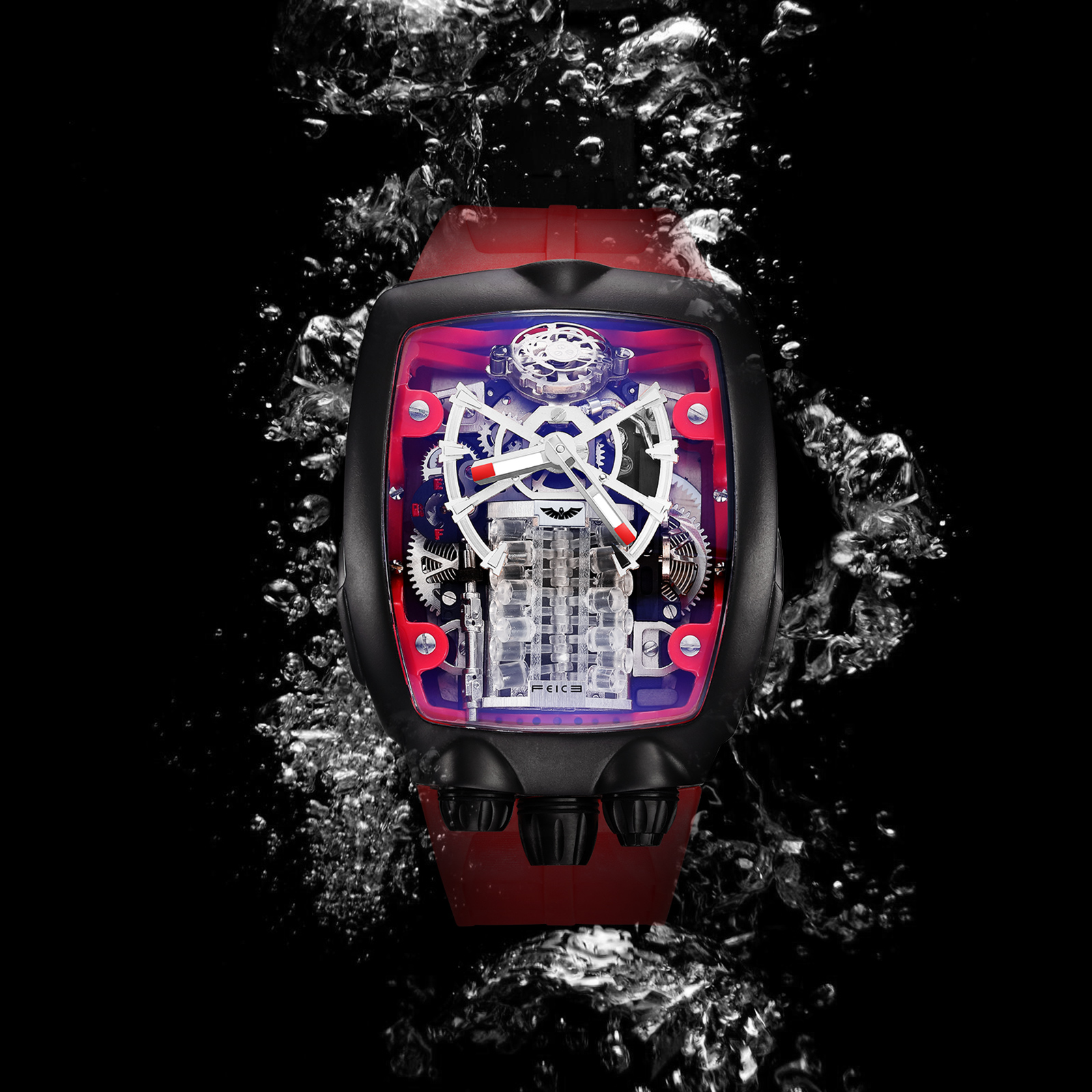 FM666 Automatic Skeleton Watch Anti Shock Business Tourbillon