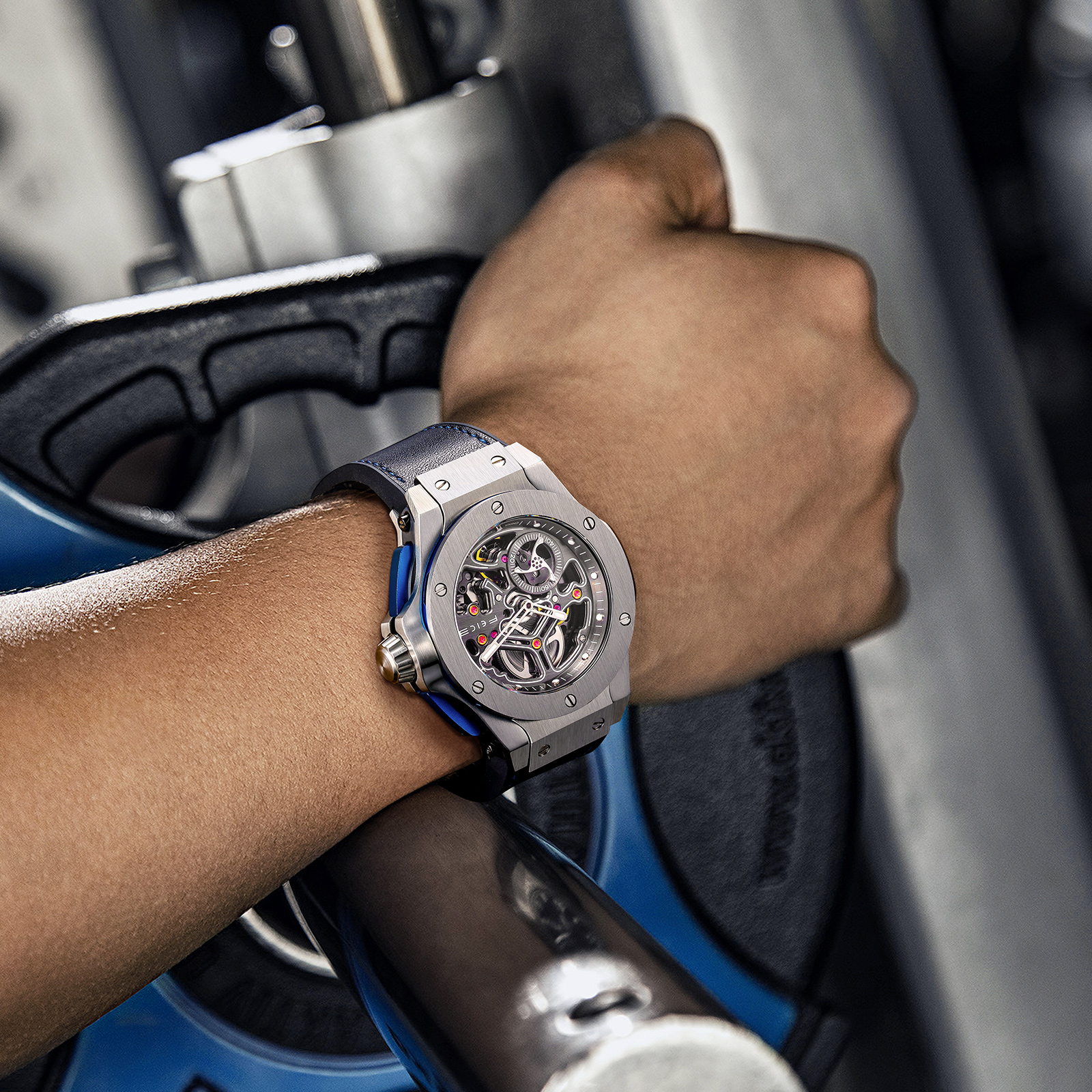 FM701 Skeleton Automatic Watch Men Analog With Stainless Steel Sapphire Mirror Black Silicone Strap