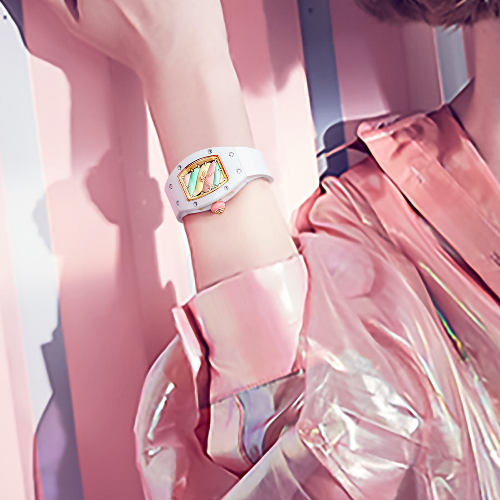 FM606 Skeleton Mechanical Waterproof Wristwatch For Ladies