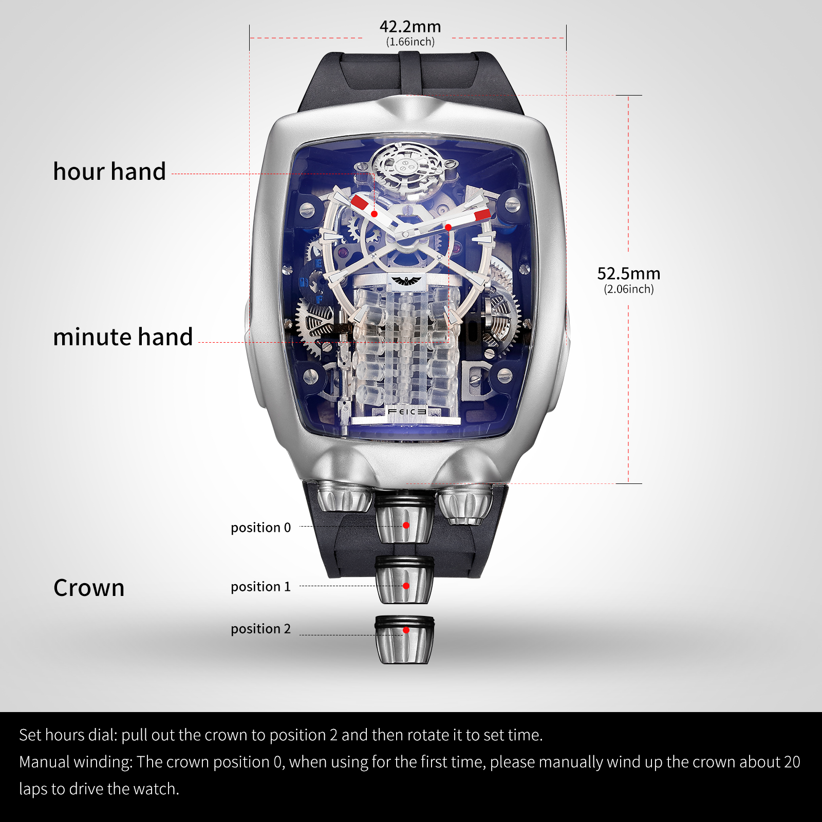 FM666 Automatic Skeleton Watch Anti Shock Business Tourbillon