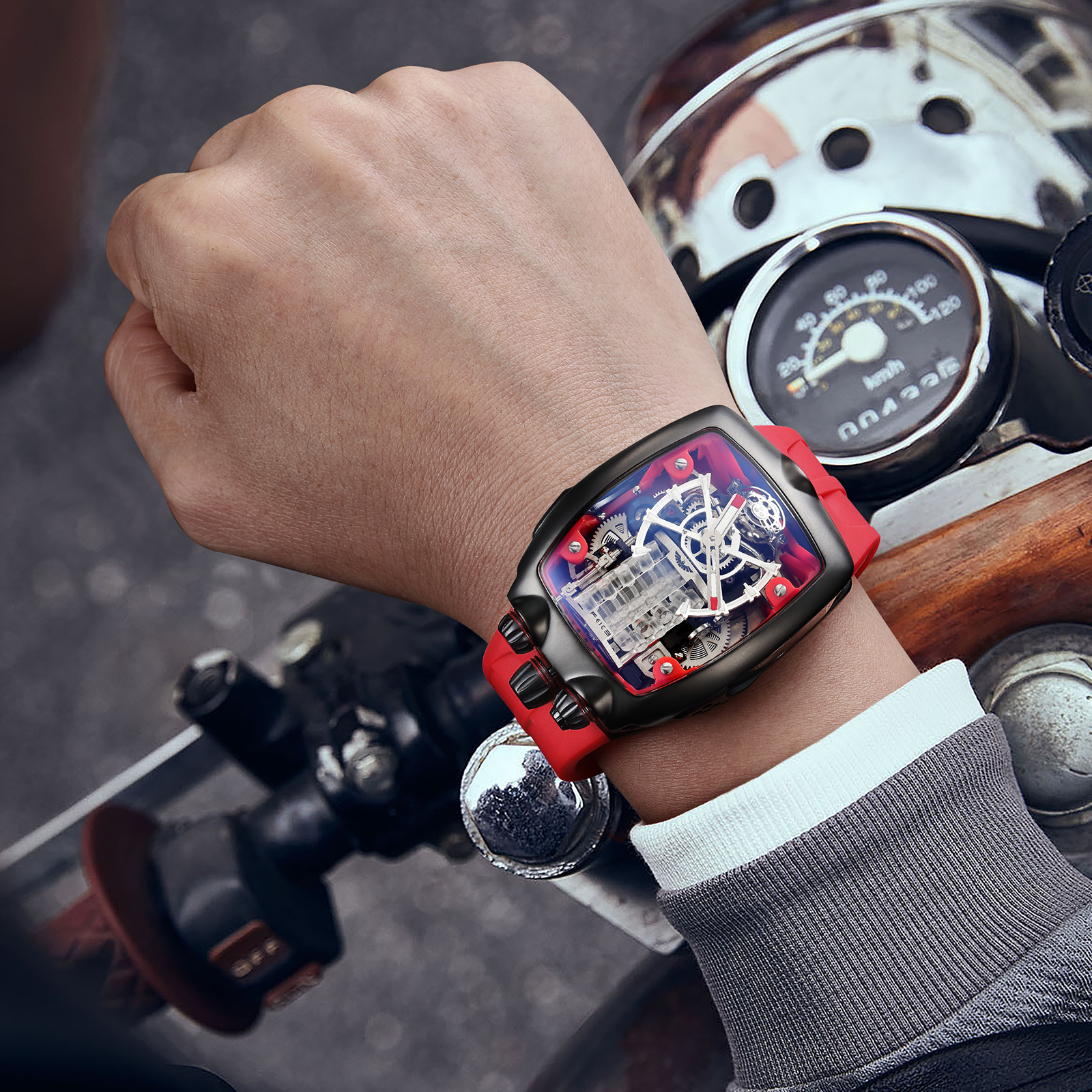 FM666 Automatic Skeleton Watch Anti Shock Business Tourbillon