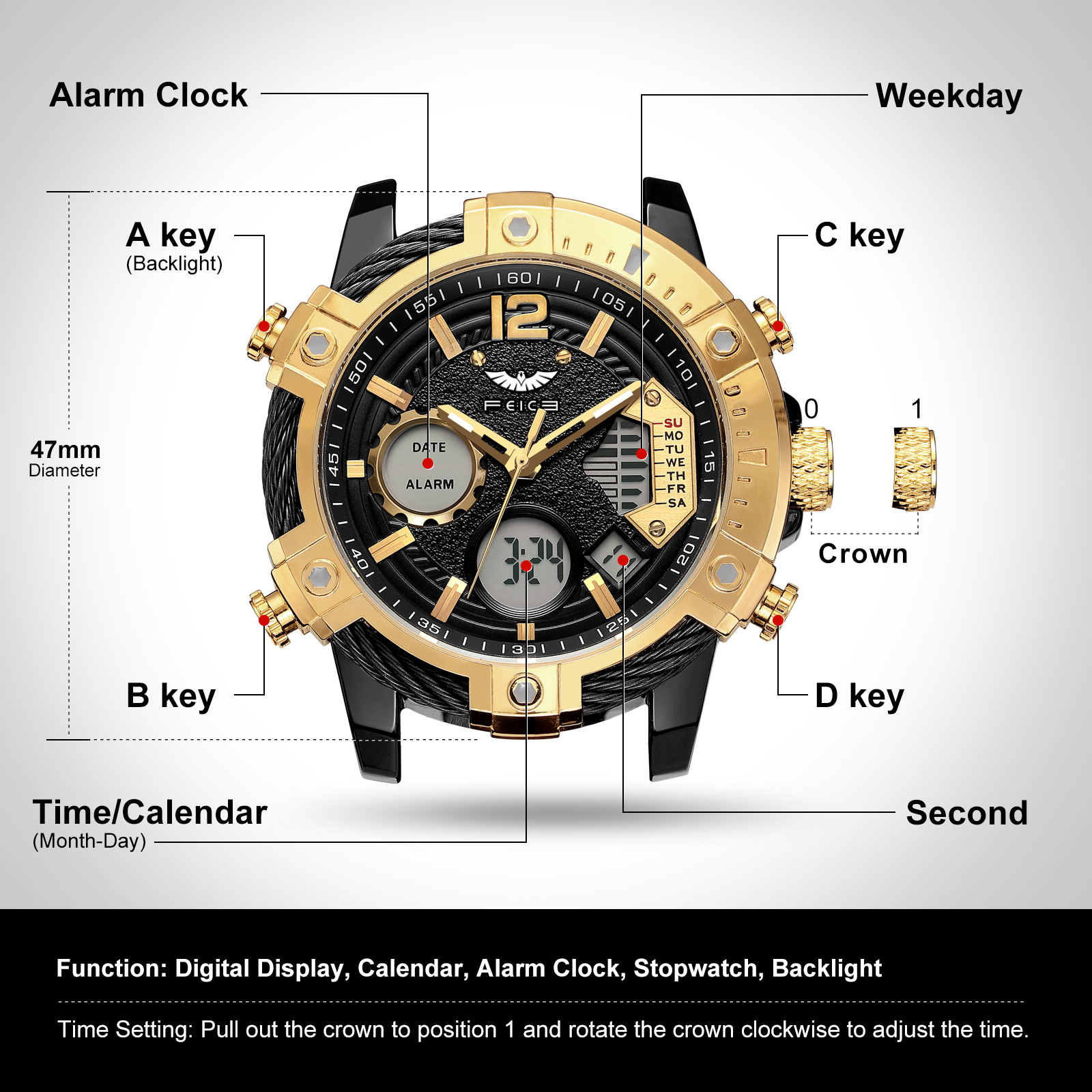 FK038 multifunctional luminescent Industrial style punk watch