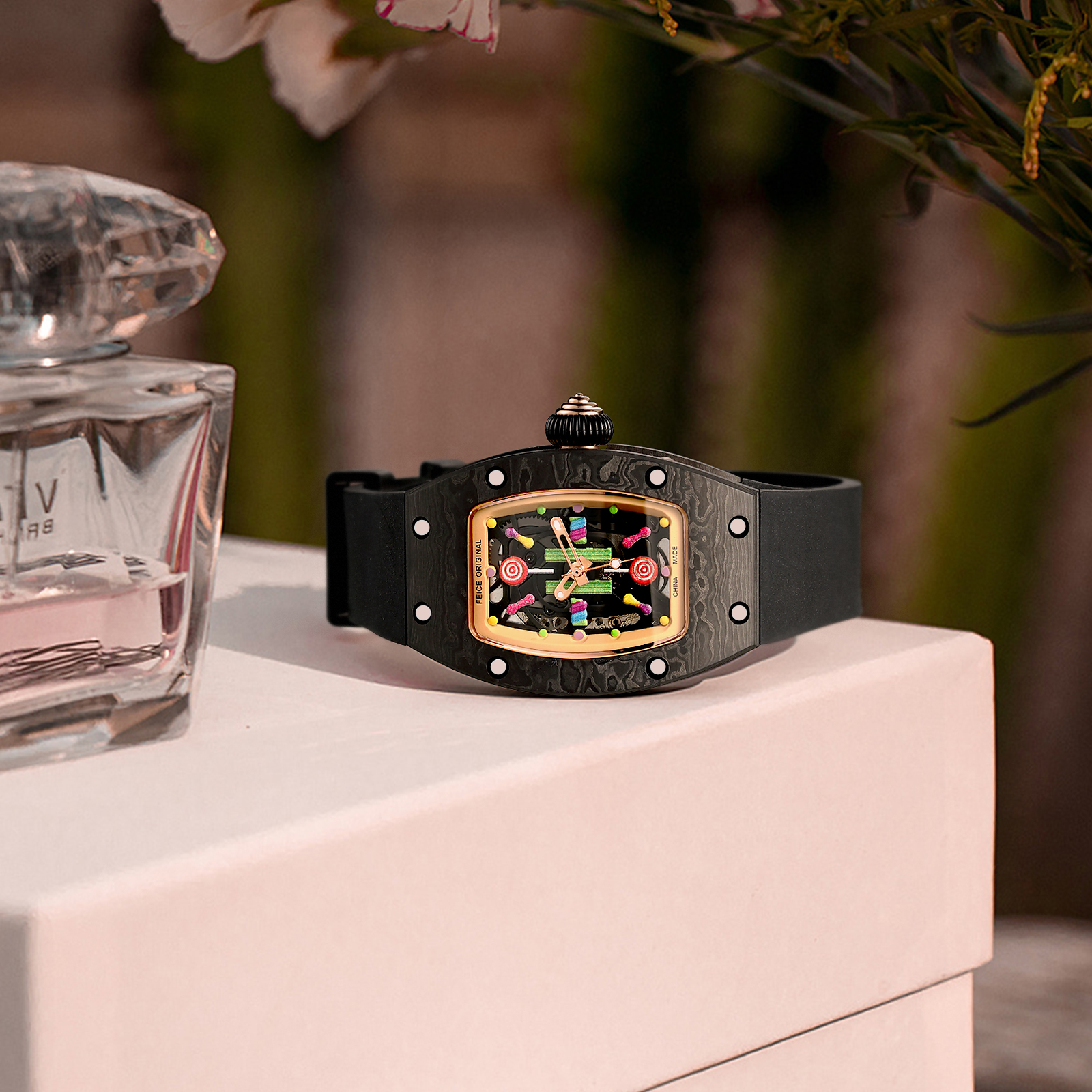 FM606 Skeleton Mechanical Waterproof Wristwatch For Ladies