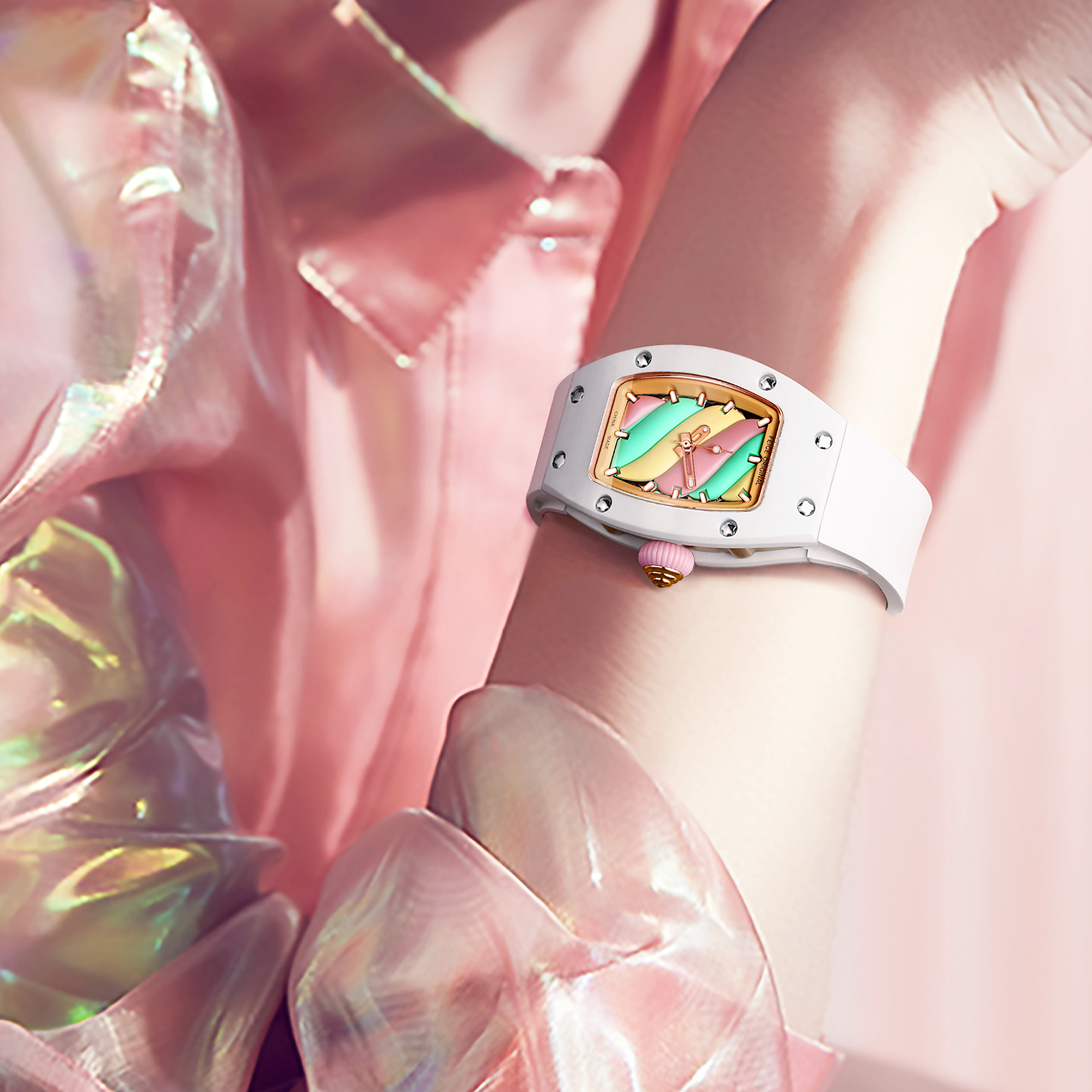 FM606 Skeleton Mechanical Waterproof Wristwatch For Ladies