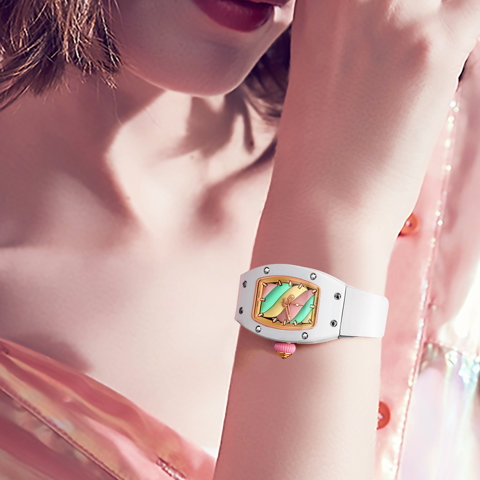 FM606 Skeleton Mechanical Waterproof Wristwatch For Ladies