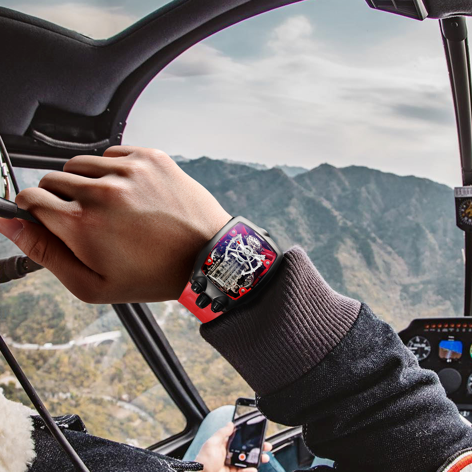 FM666 Automatic Skeleton Watch Anti Shock Business Tourbillon