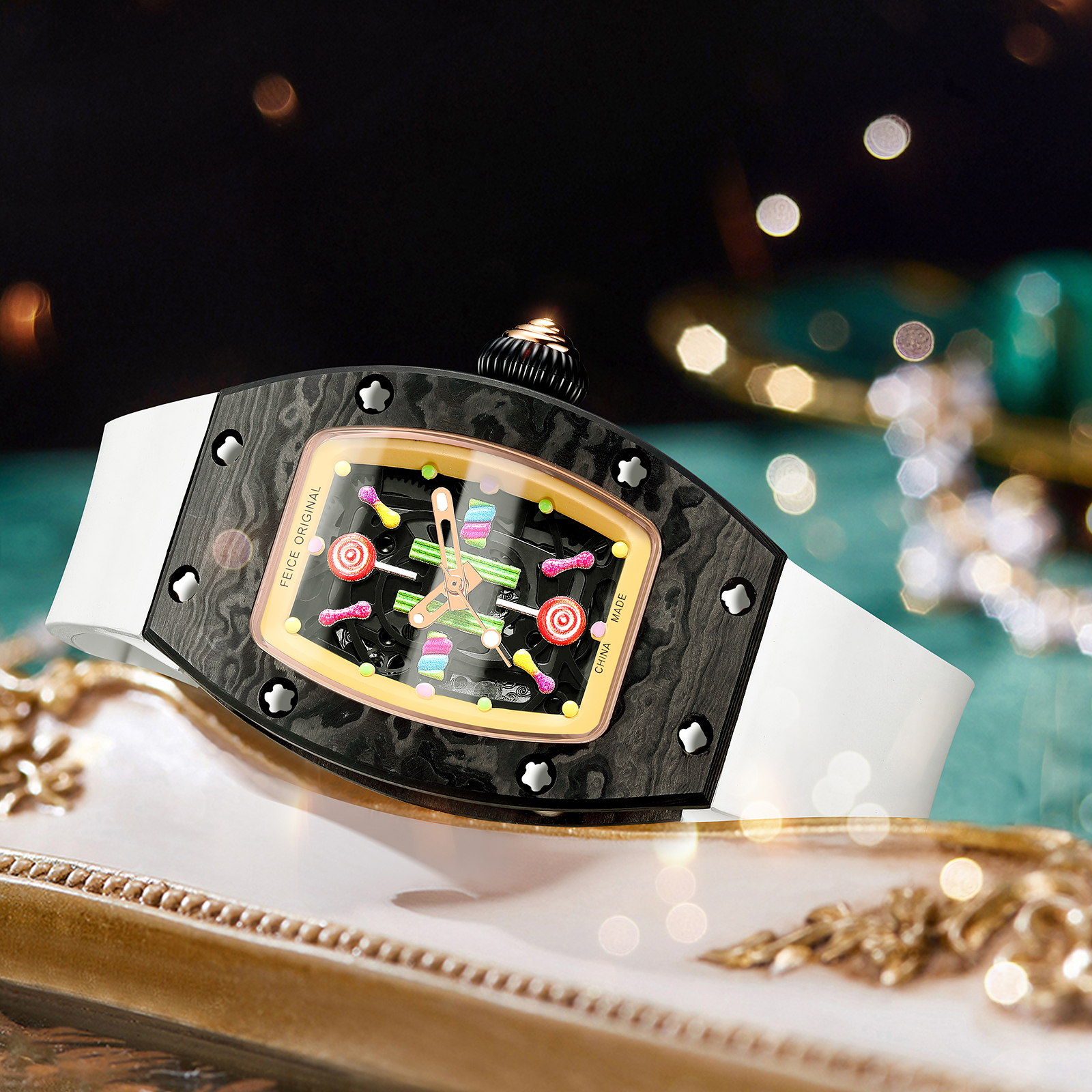 FM606 Skeleton Mechanical Waterproof Wristwatch For Ladies