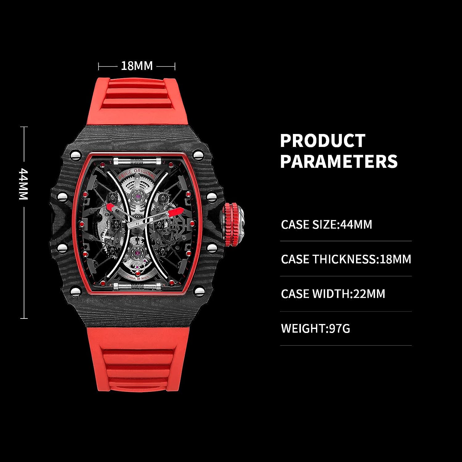 FM602 Automatic Watches Luxury Sapphire Mirror Skeleton Mechanical Watch