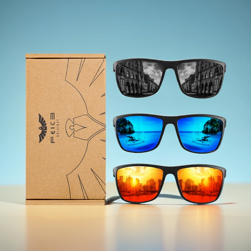 [3 Pairs] FEICE Polarized Unisex Sunglasses – UV Protection, Lightweight Square Frames for Everyday Outdoor Use, Summer 2025 Trends, Great Father's Day Gifts