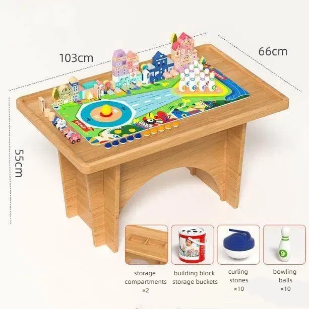 Solid Wood Block Table with Board Games – Small (A Type)