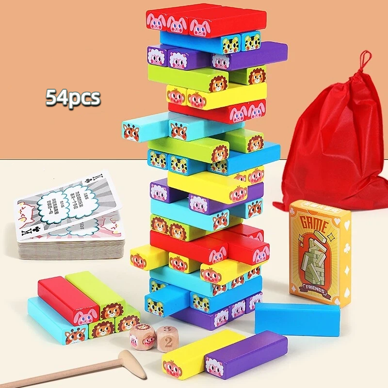Wooden Animal Stacking Balance Game – 54PCS Educational Tumbling Tower Toy for Kids