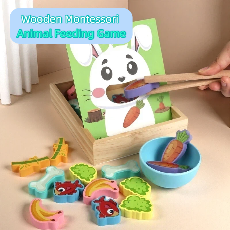 Wooden Montessori Animal Feeding Game