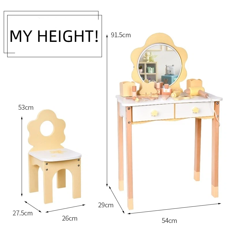 Wooden Kids Vanity Table with Mirror & Chair