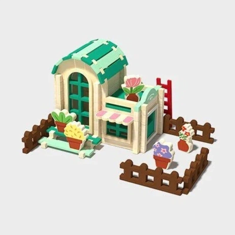 108pcs Mortise & Tenon Wooden Building Block Set – Flower House Cottage Edition