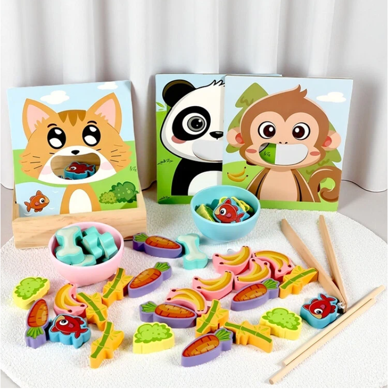 Wooden Montessori Animal Feeding Game