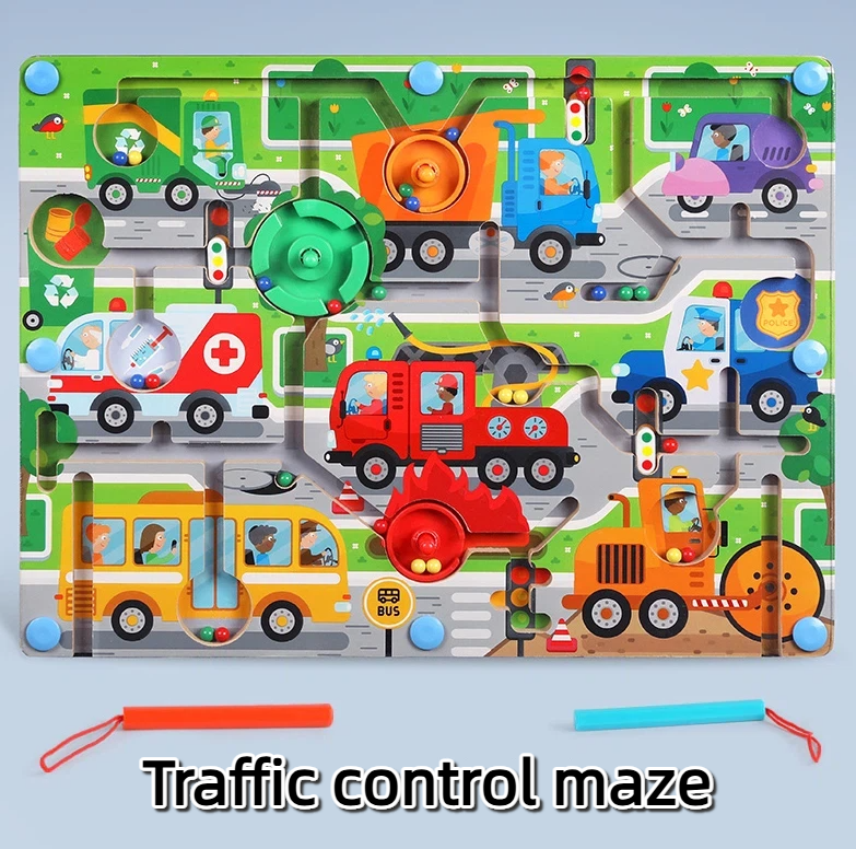Wooden Traffic Control Magnetic Maze Board