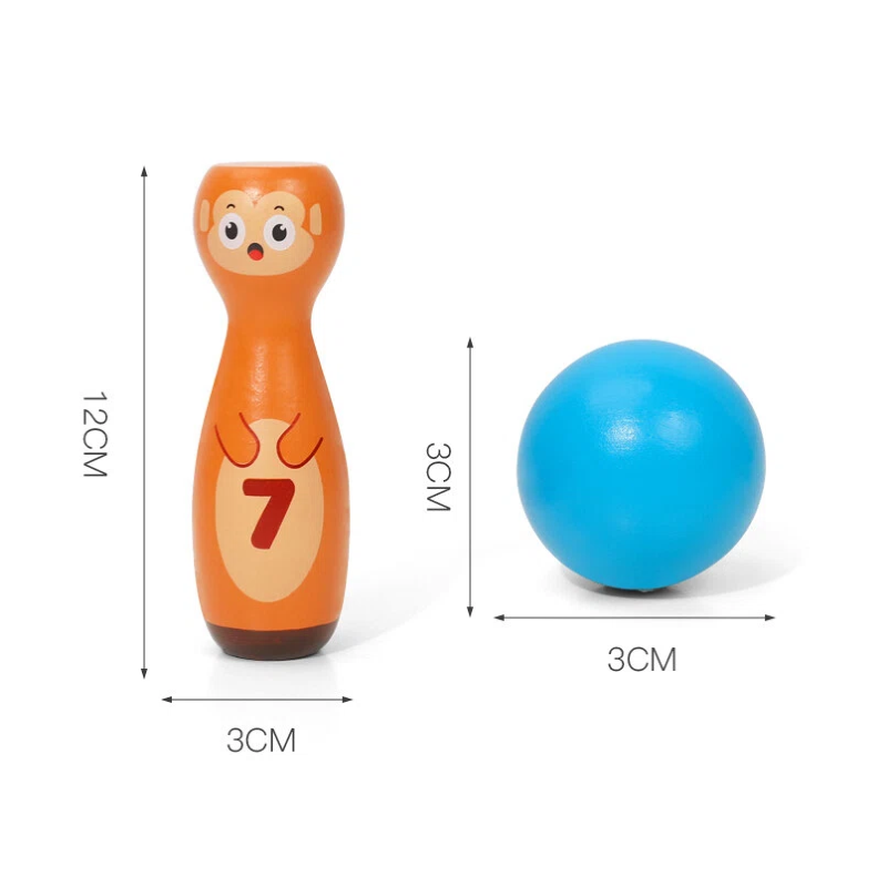 Wooden Number Bowling Toy Set with Animal Pins