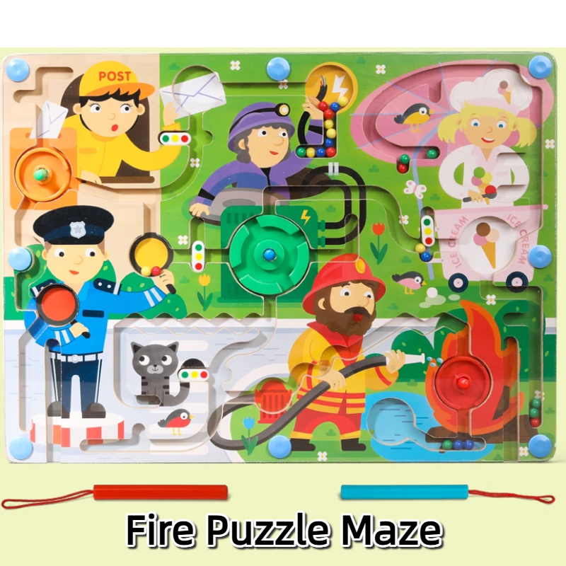 Wooden Fire Rescure Magnetic Puzzle Maze