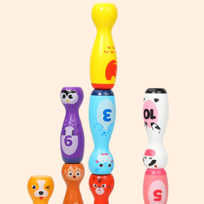 Wooden Number Bowling Toy Set with Animal Pins